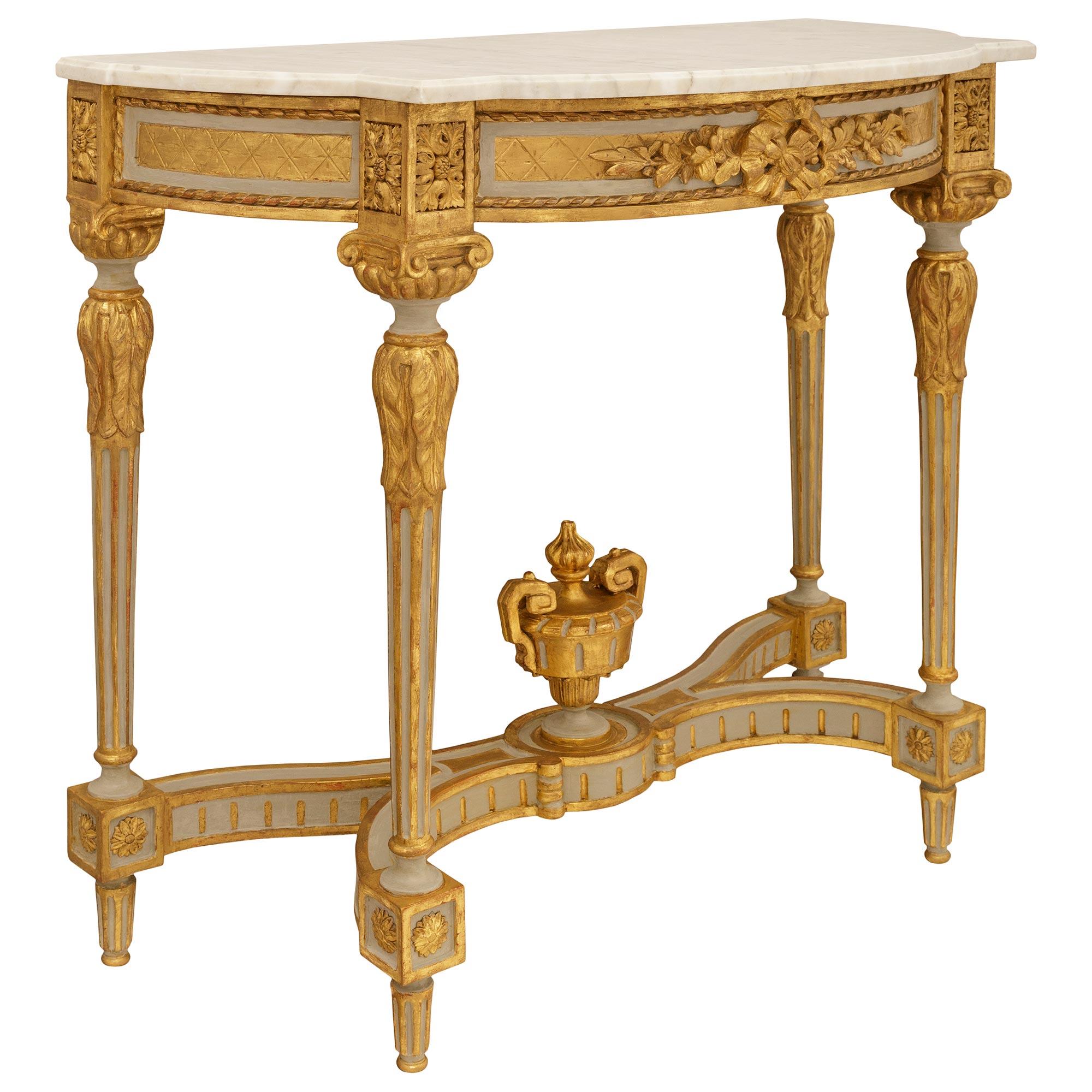 Consola continental del siglo XIX de estilo Luis XVI de madera, giltwood y mármol Desconocido en venta