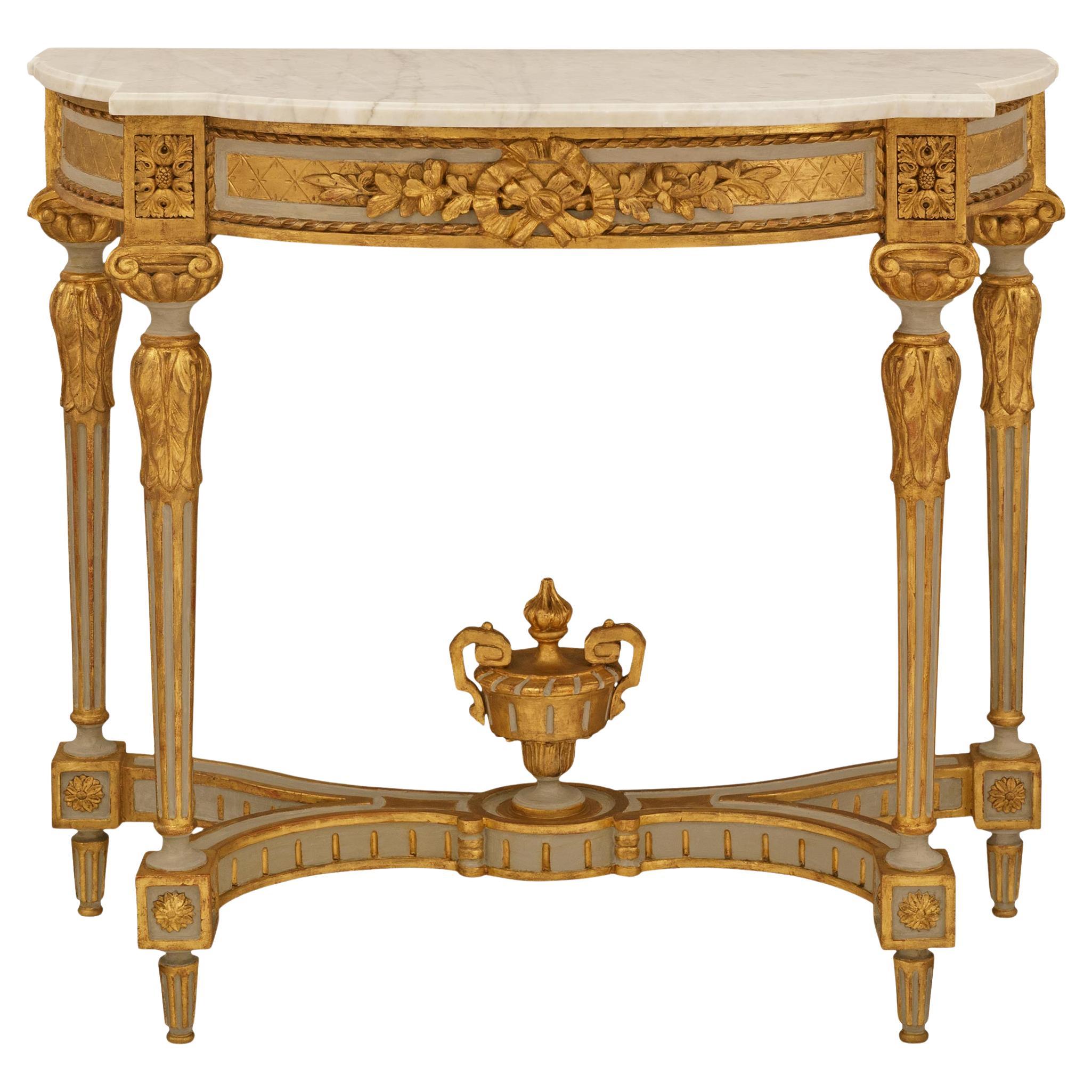 Kontinentale Konsole Louis XVI des 19. Jahrhunderts aus Holz, Giltwood und Marmor