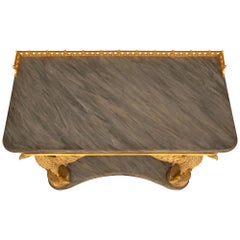 Consola neoclásica continental del siglo XIX de madera dorada y madera pintada