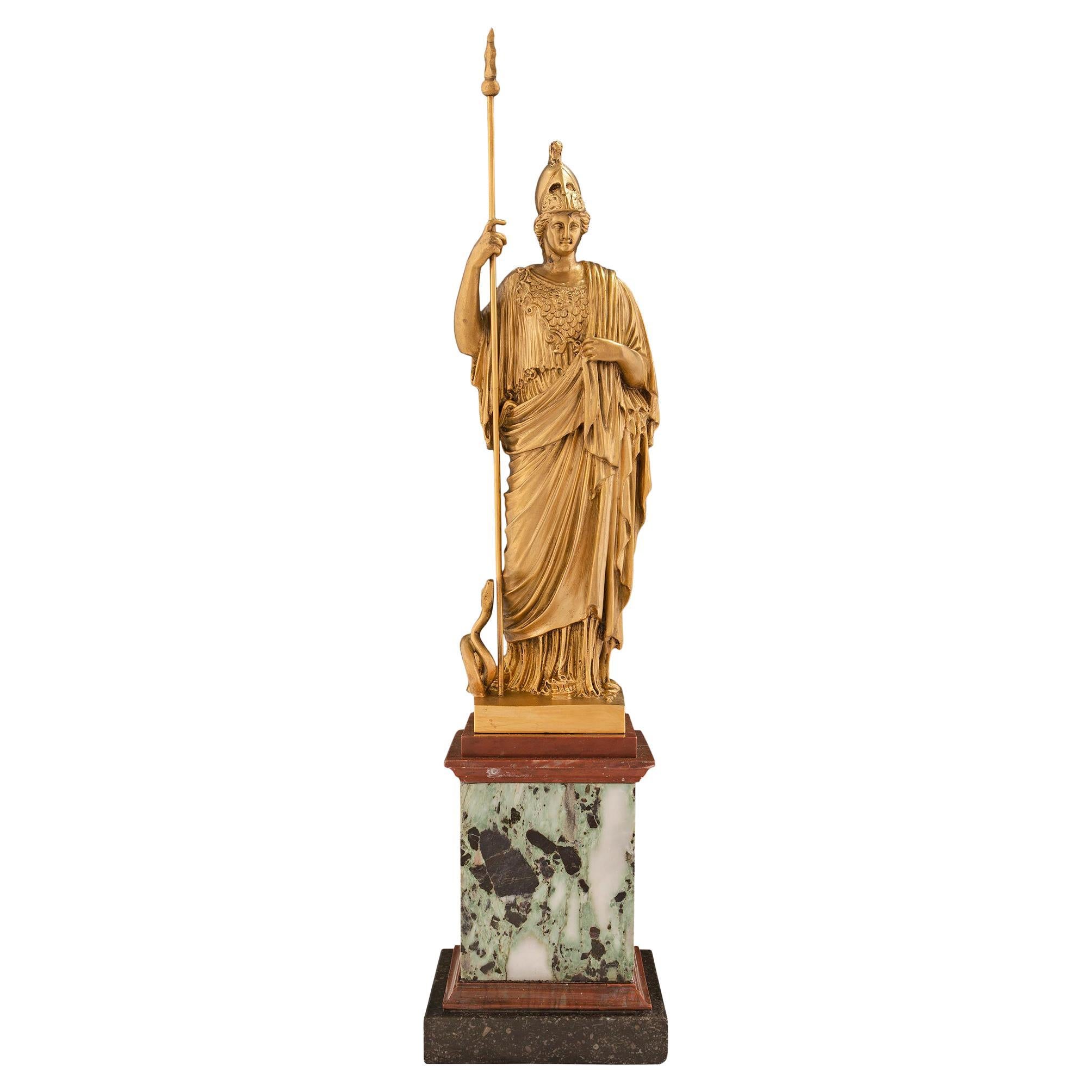 Continental 19th Century Neoclassical St. Ormolu and Marble Statue of Athena