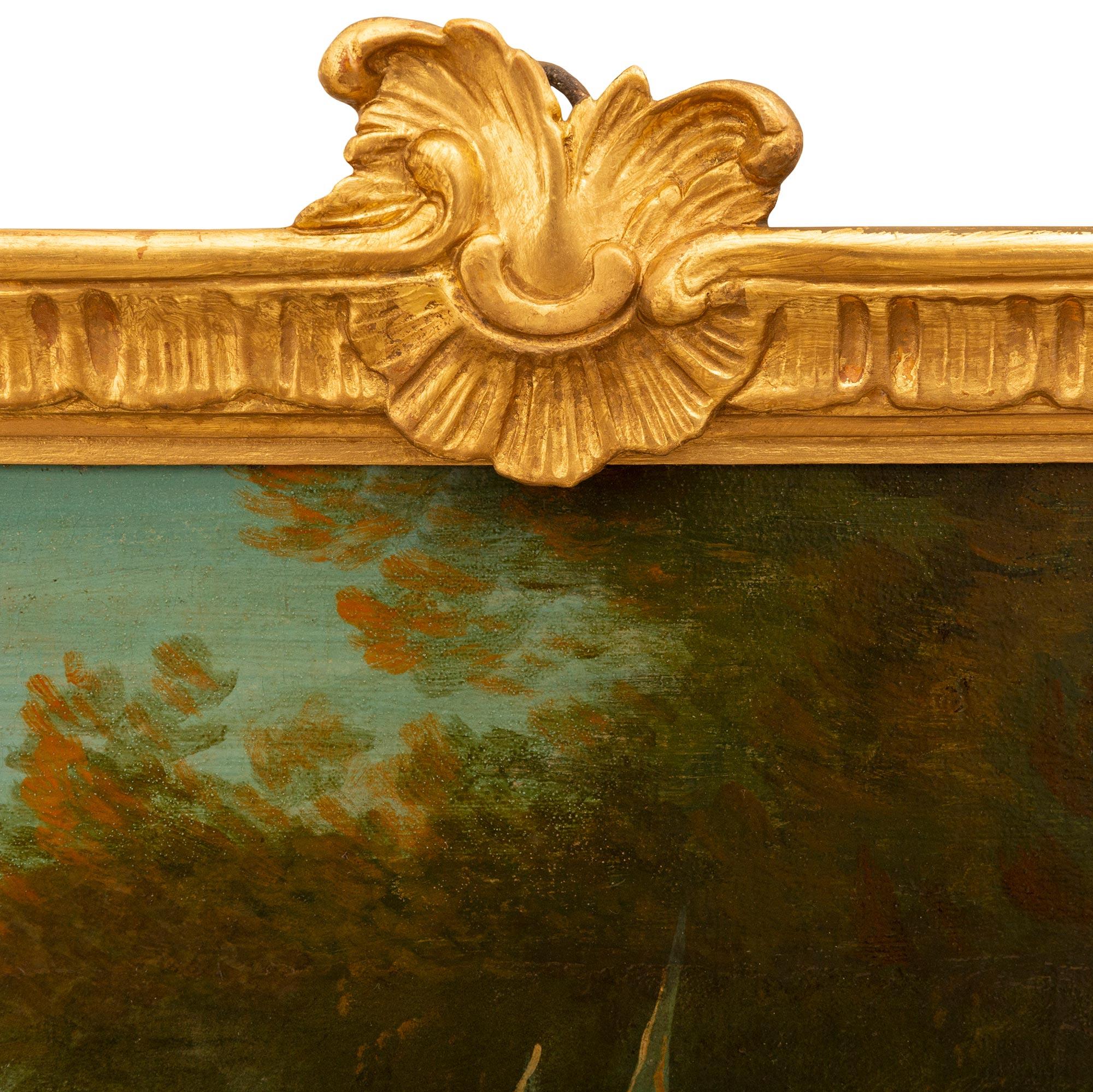 Continental 19th century Oil on Canvas and Giltwood school painting of ducks In Good Condition For Sale In West Palm Beach, FL