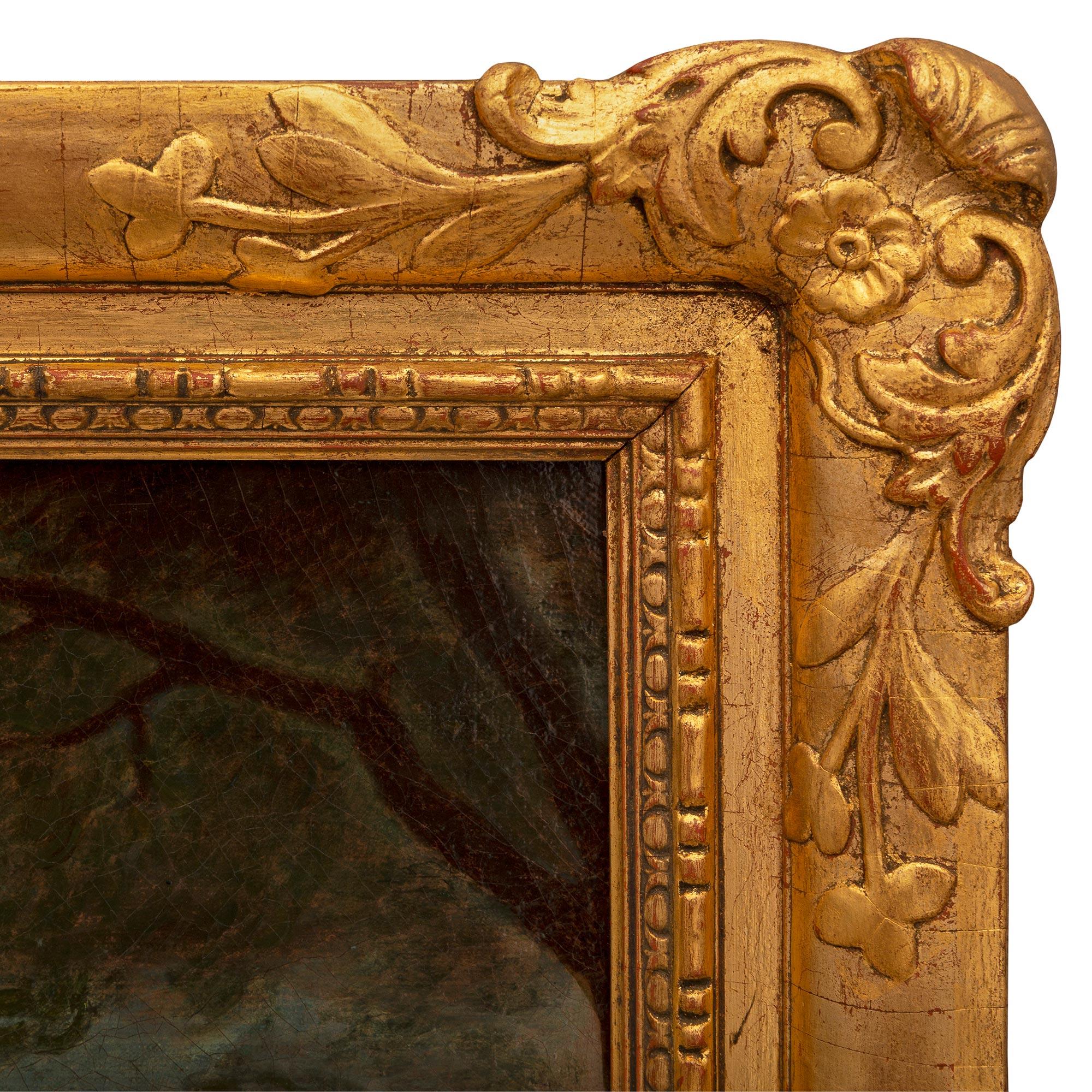 Kontinentales Gemälde, Öl auf Leinwand, 19. Jahrhundert, in seinem Originalrahmen aus vergoldetem Holz im Angebot 3