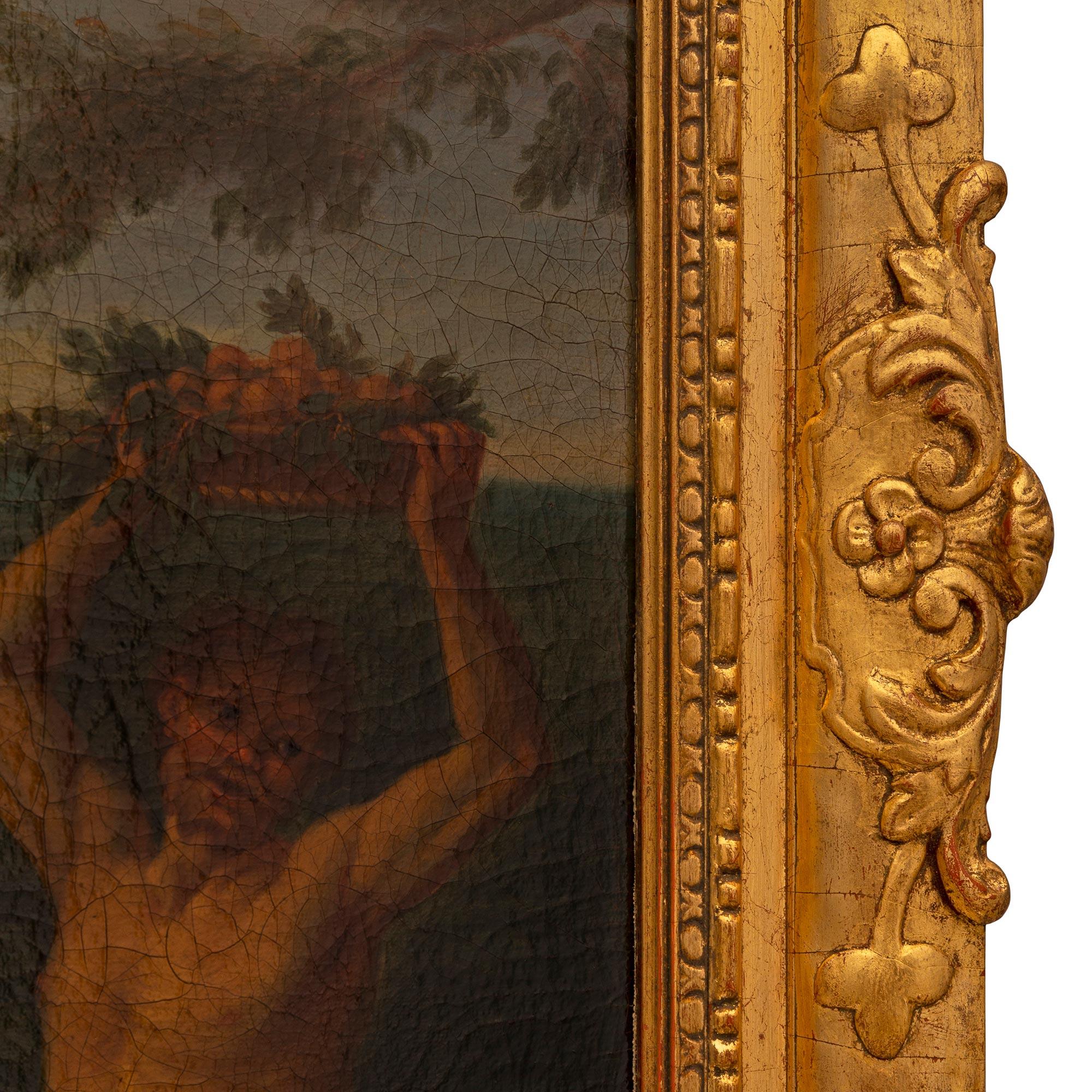 Continental 19th Century Oil On Canvas Painting In Its Original Giltwood Frame For Sale 4