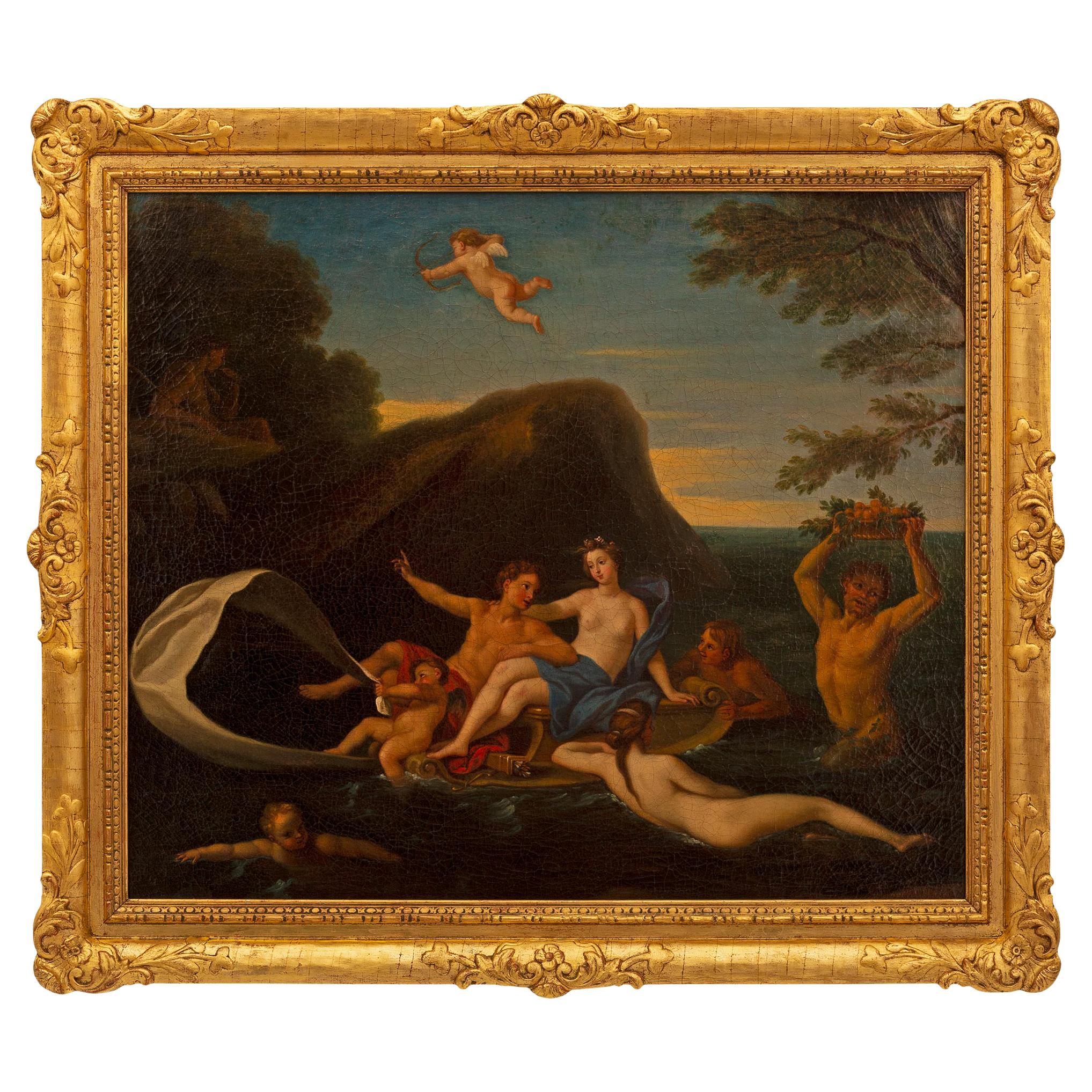 Continental 19th Century Oil On Canvas Painting In Its Original Giltwood Frame