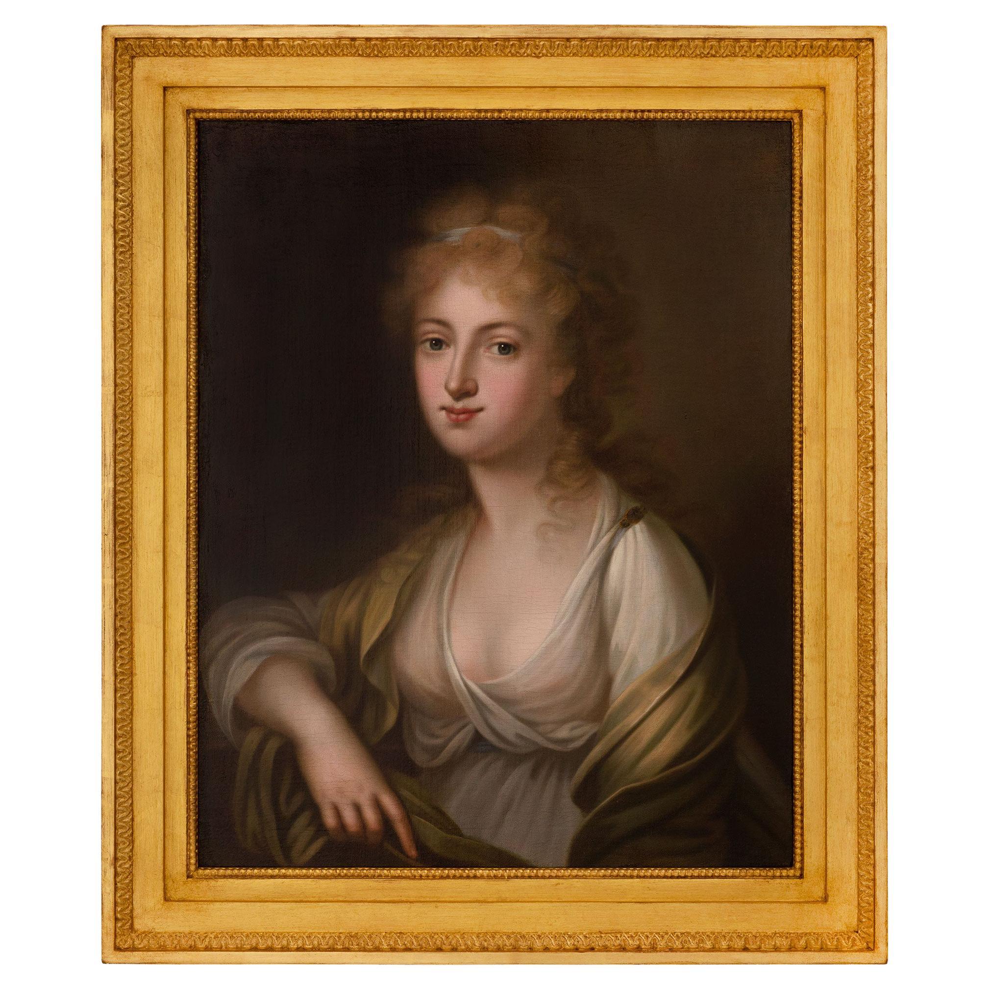 Continental 19th Century Oil on Canvas Painting of a Young Maiden