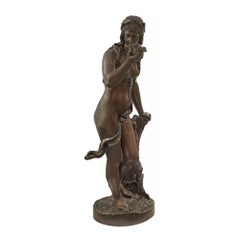 Continental 19th Century Patinated Bronze Statue of a Maiden Holding a Seashell