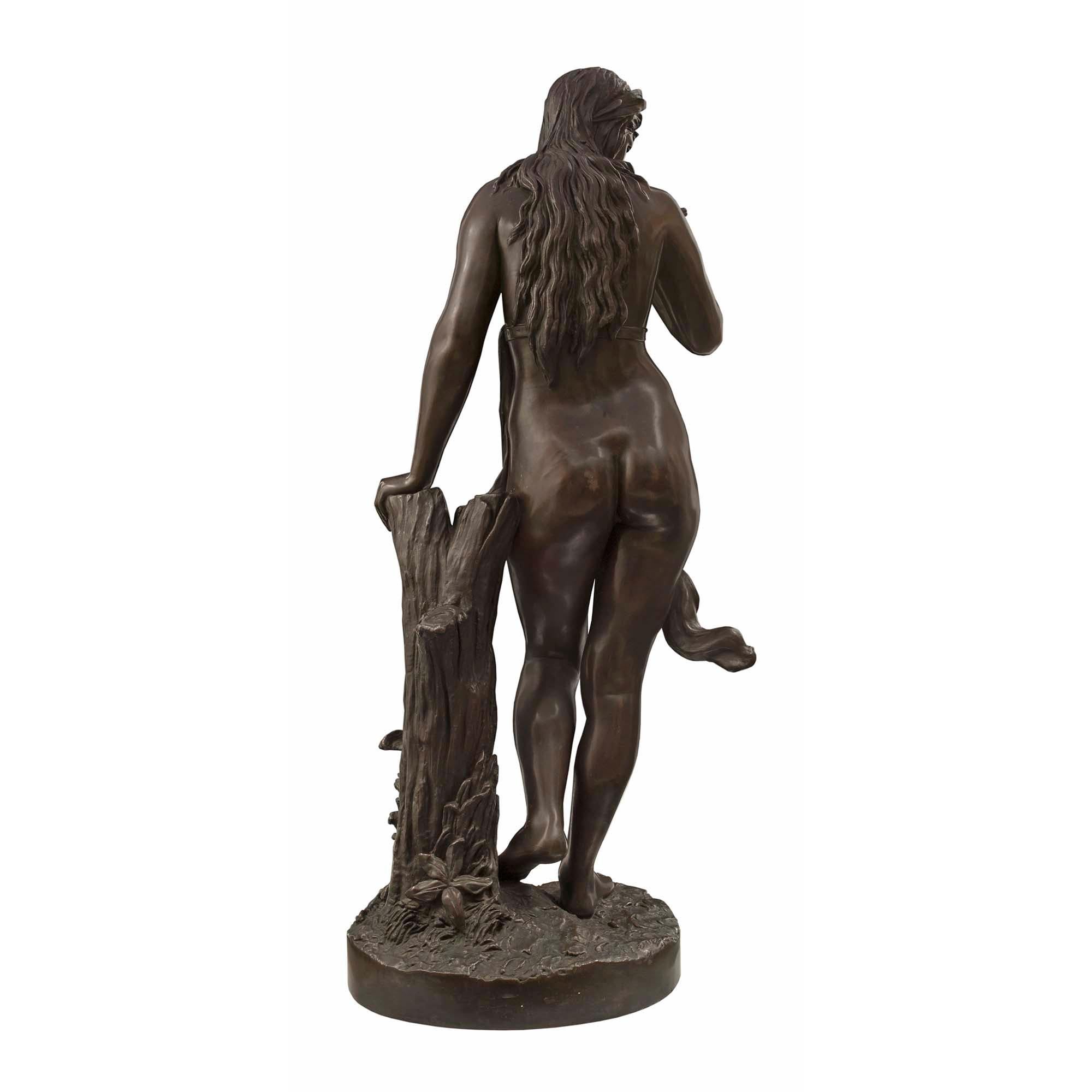 Unknown Continental 19th Century Patinated Bronze Statue of a Maiden Holding a Seashell For Sale