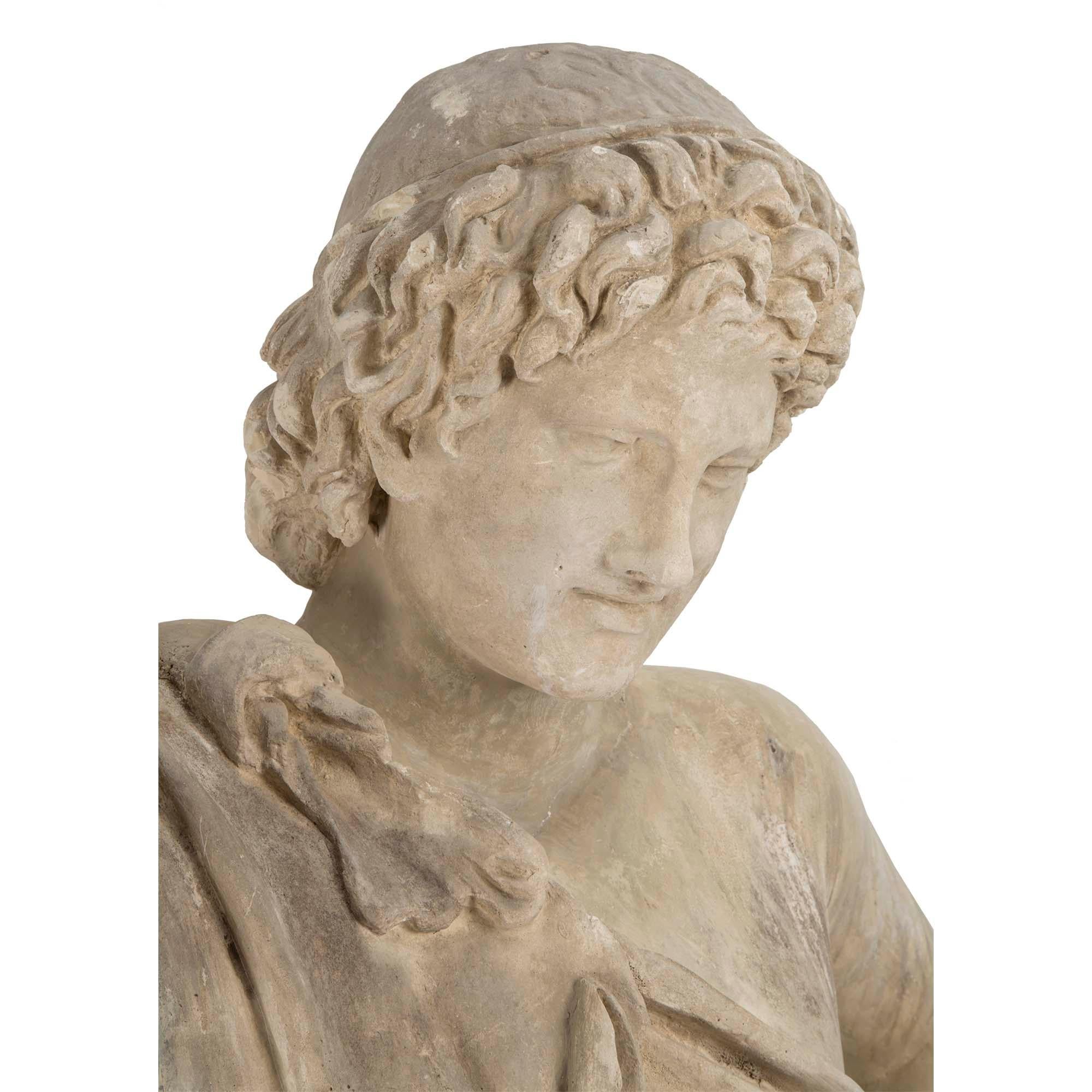 Continental 19th Century Plaster Statue of a Young Hunter In Good Condition For Sale In West Palm Beach, FL