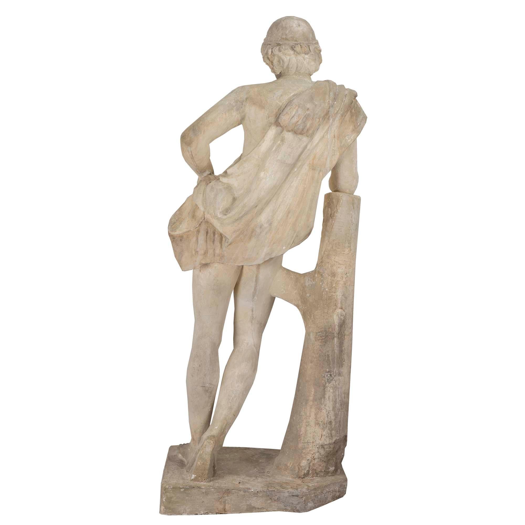 Stone Continental 19th Century Plaster Statue of a Young Hunter For Sale