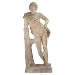 Antique Continental 19th Century Plaster Statue of a Young Hunter