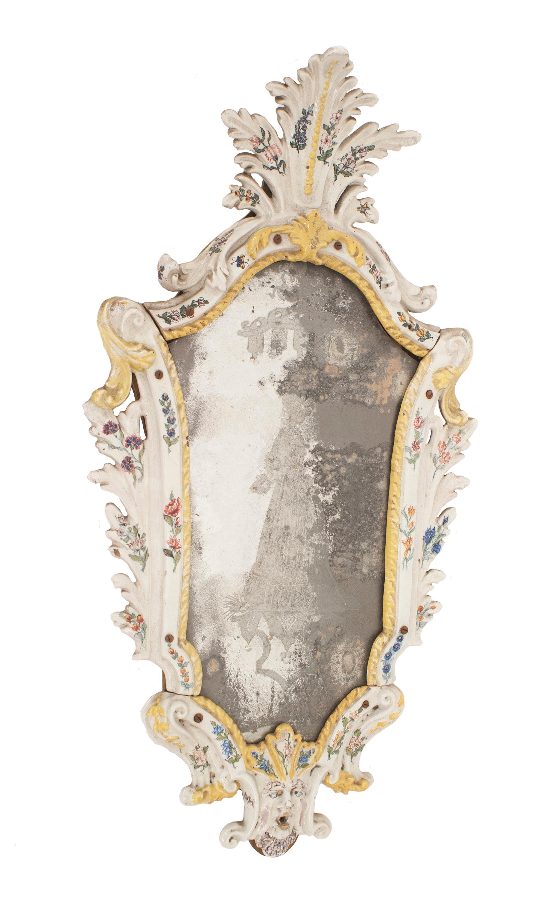 Neoclassical Continental '19th Century' Porcelain Keystone Shaped Wall Mirror For Sale