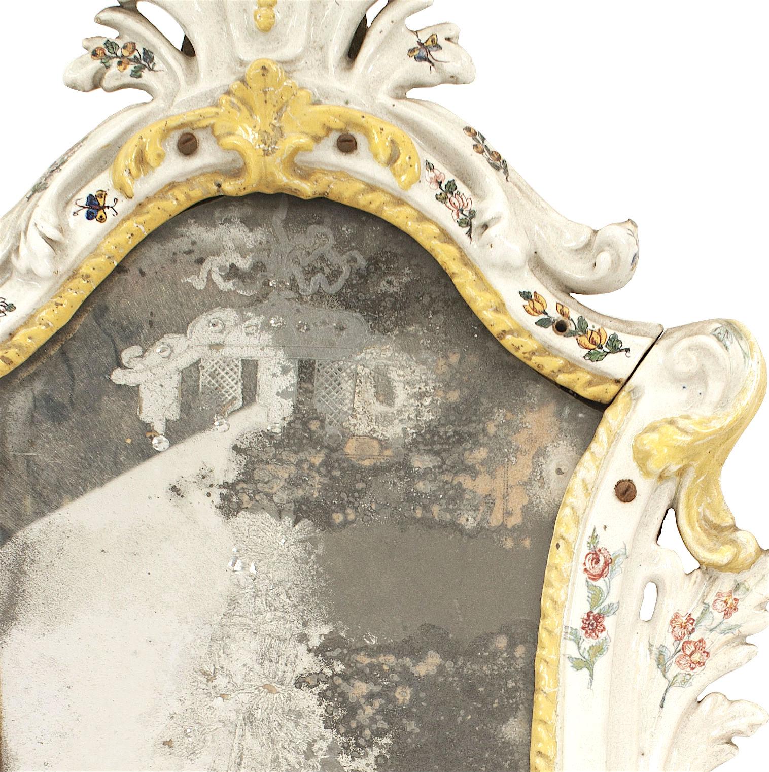 German Continental '19th Century' Porcelain Keystone Shaped Wall Mirror For Sale