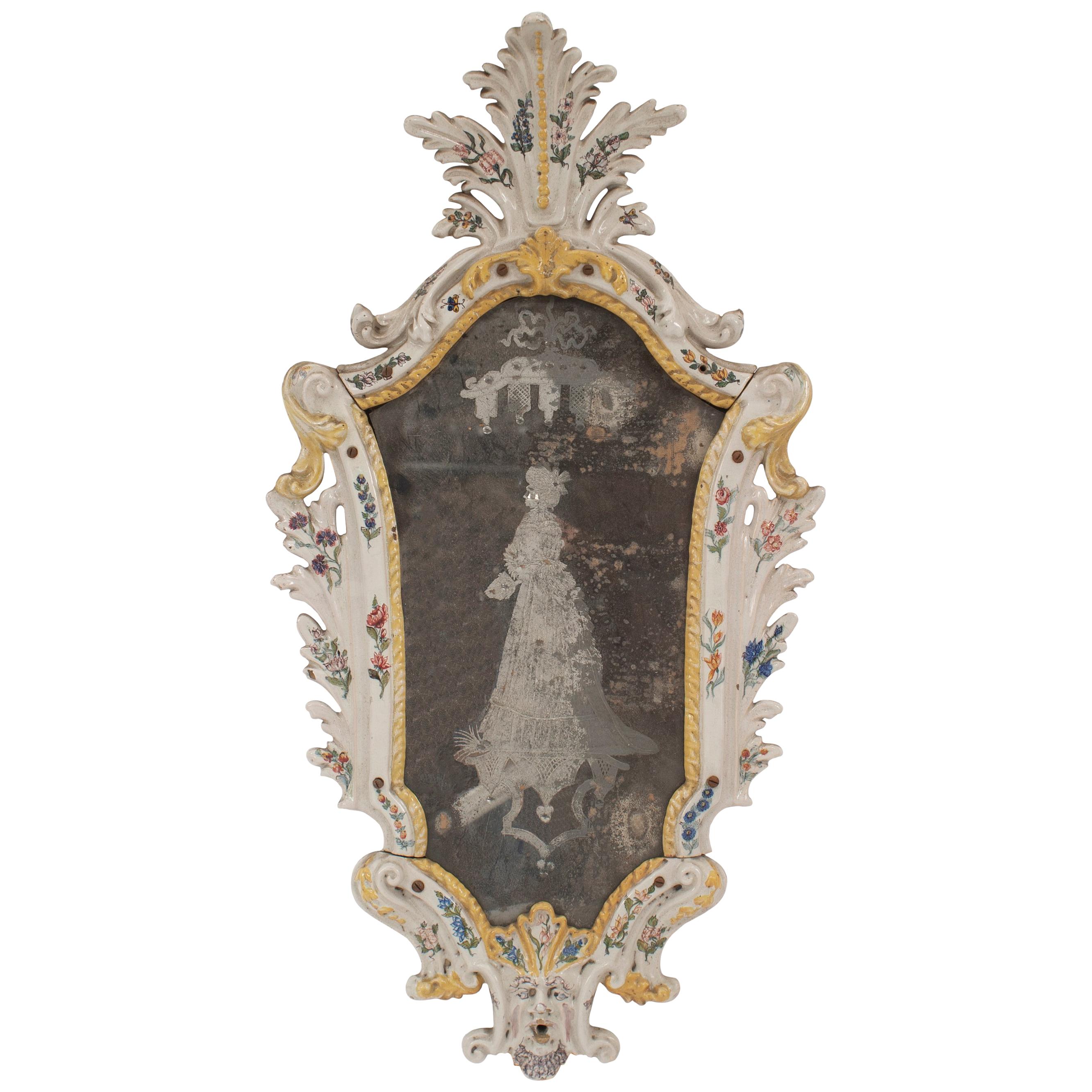 Continental '19th Century' Porcelain Keystone Shaped Wall Mirror For Sale