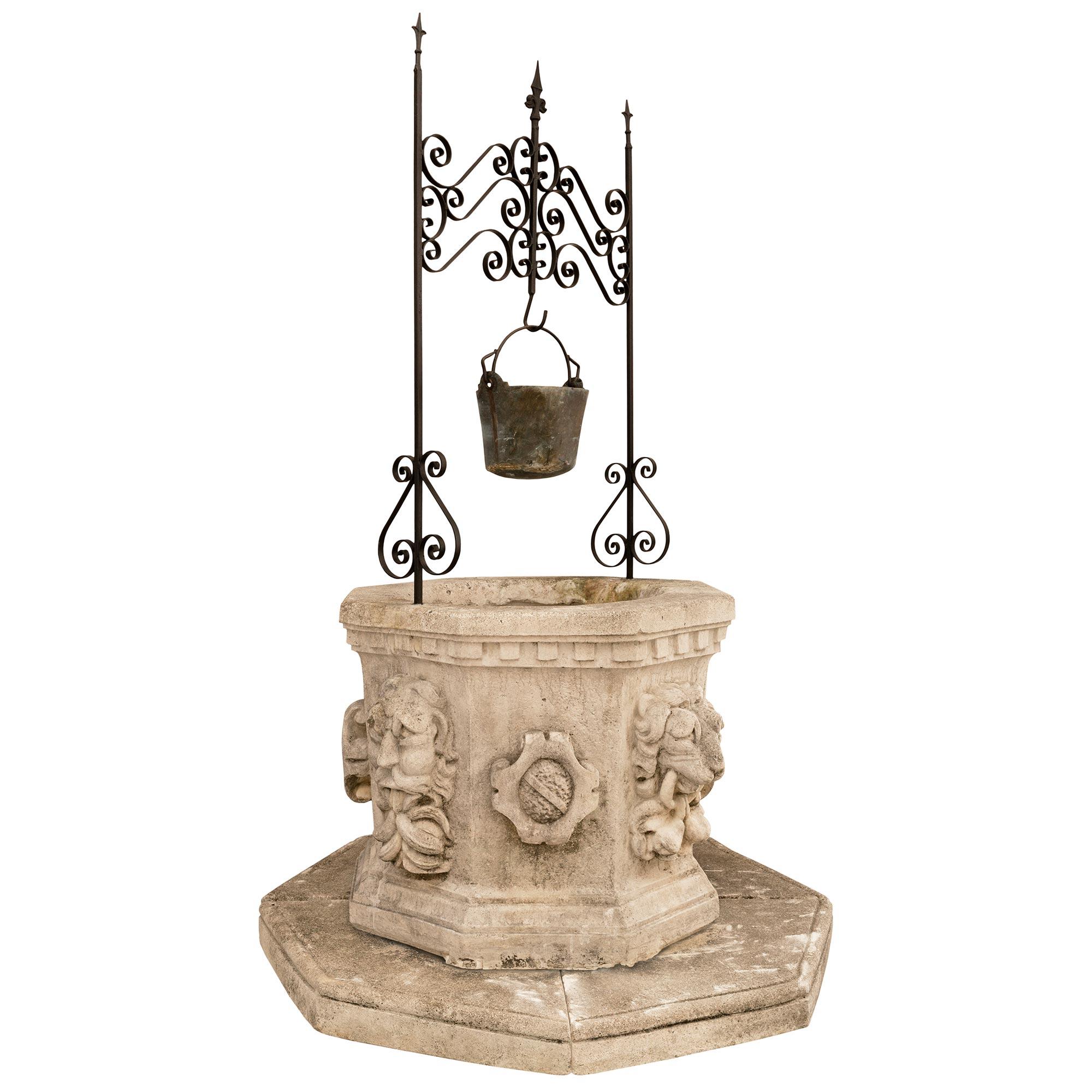 Unknown Continental 19th Century Renaissance St. Composite Stone And Wrought Iron Well For Sale