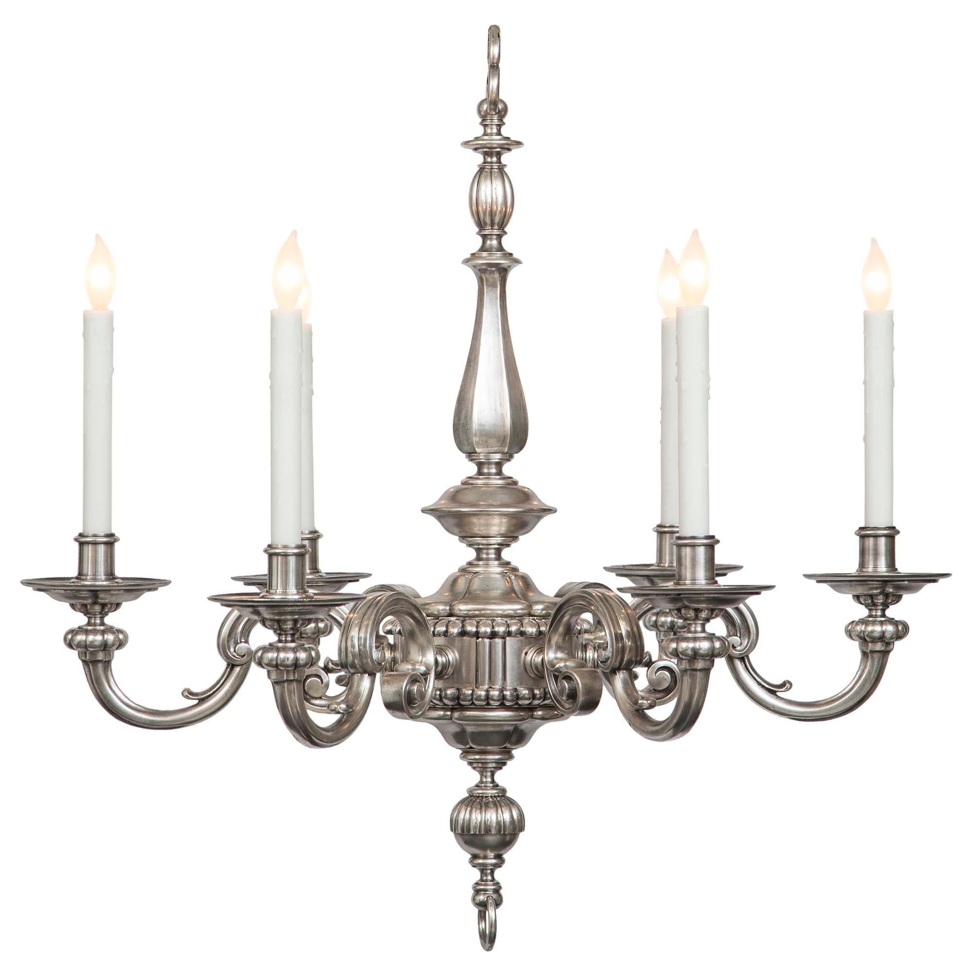 Unknown Continental 19th Century Silvered Bronze Six Arm Chandelier For Sale