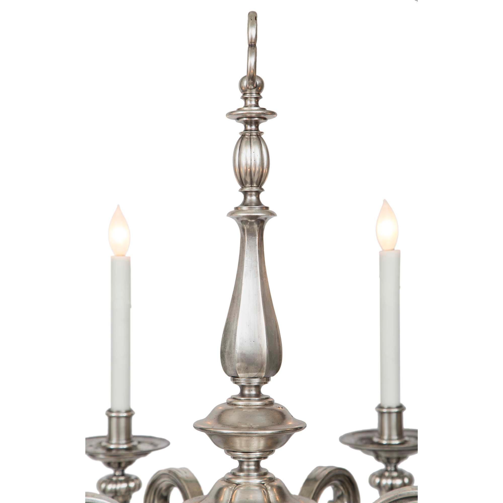 Continental 19th Century Silvered Bronze Six Arm Chandelier In Good Condition For Sale In West Palm Beach, FL