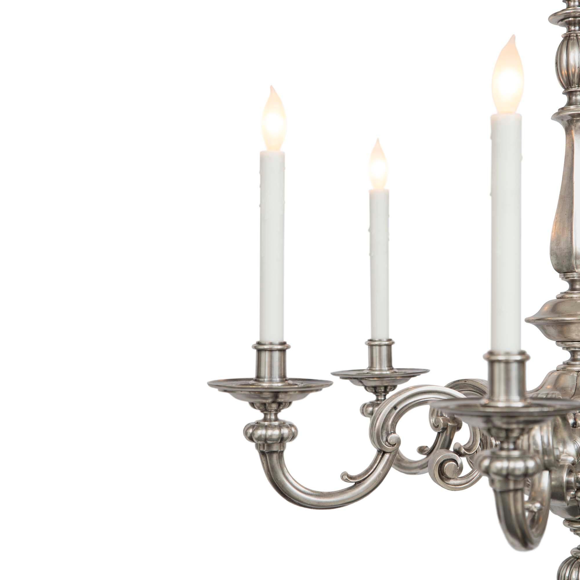Continental 19th Century Silvered Bronze Six Arm Chandelier For Sale 1