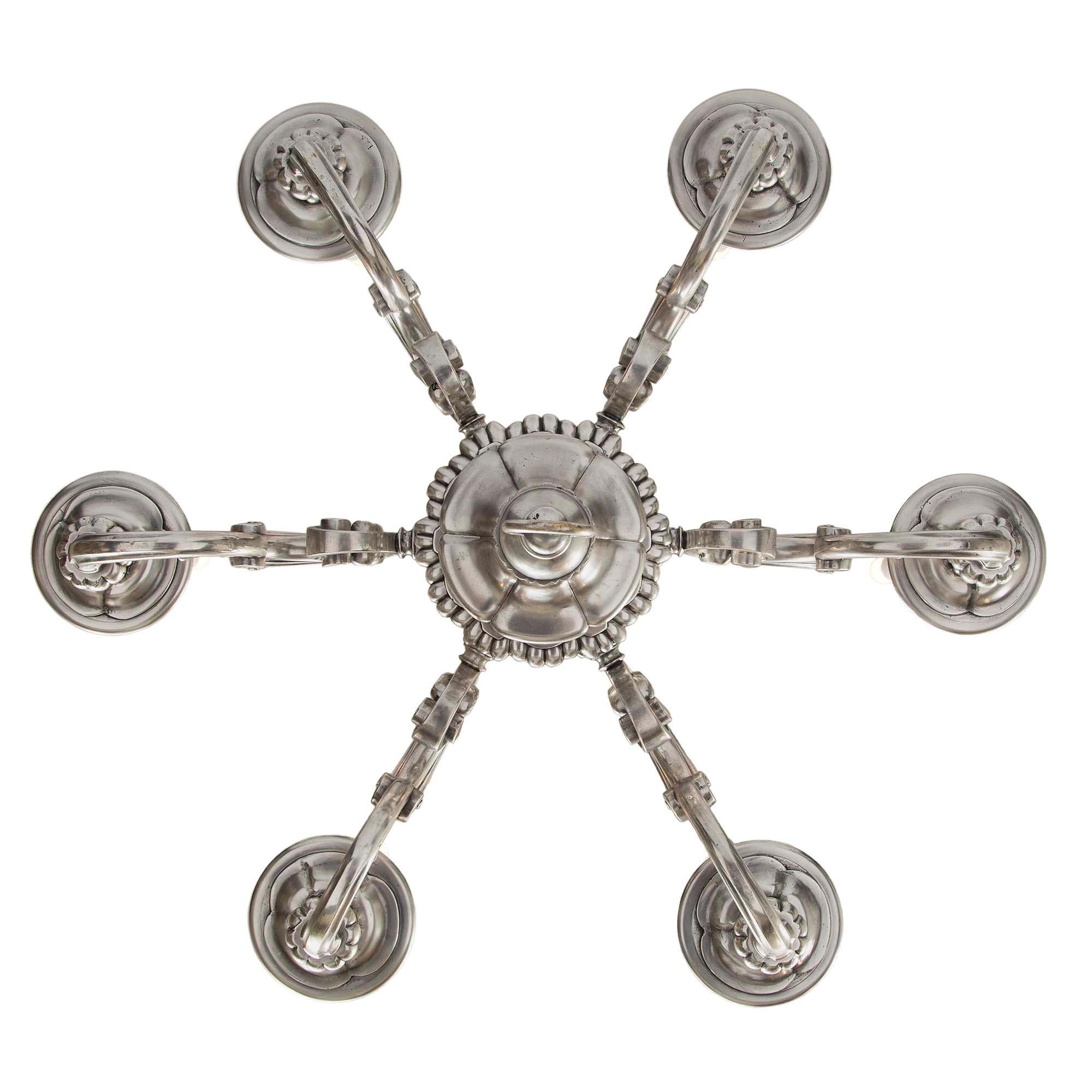 Continental 19th Century Silvered Bronze Six Arm Chandelier For Sale 3