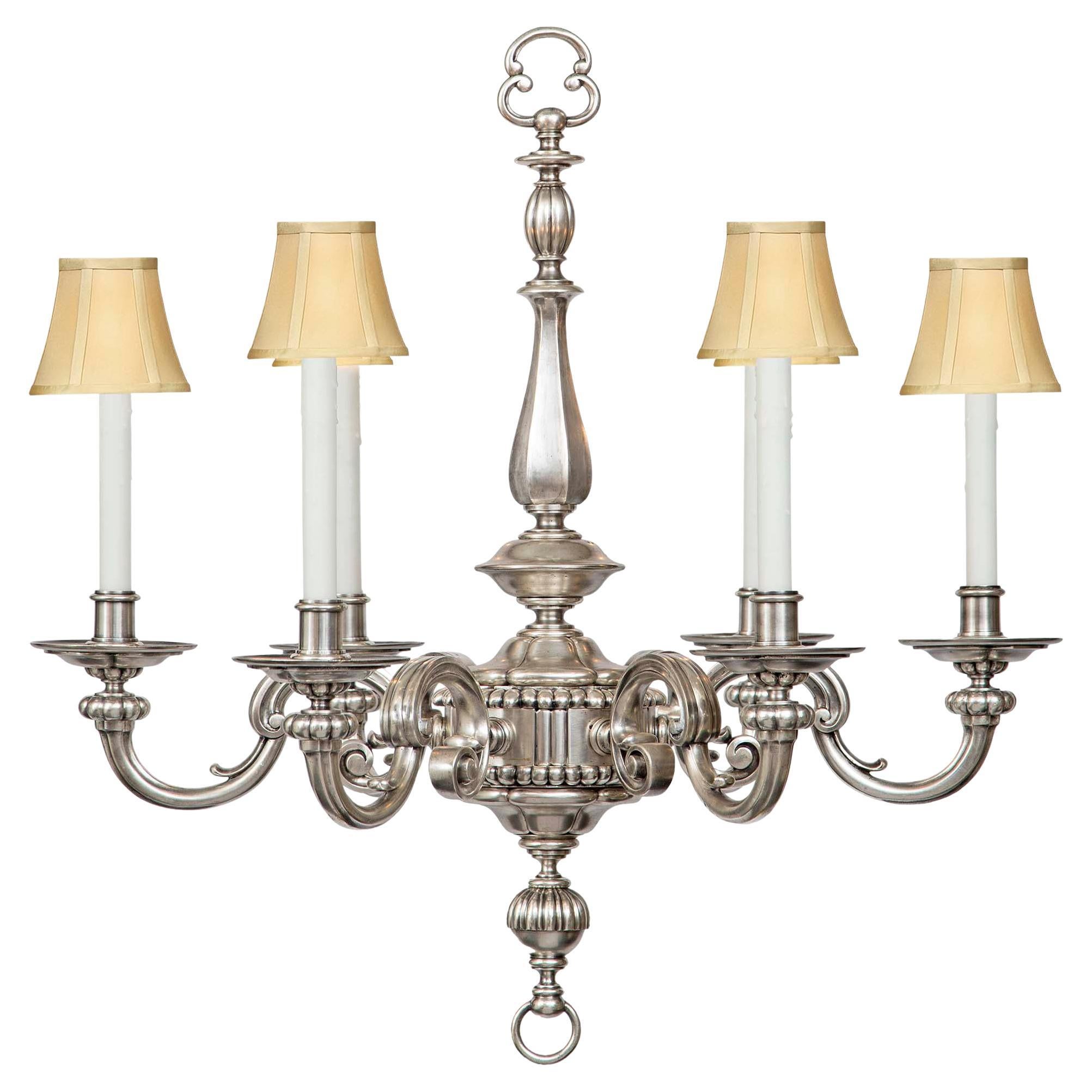 Lustre continental à six bras en bronze argenté du XIXe siècle en vente