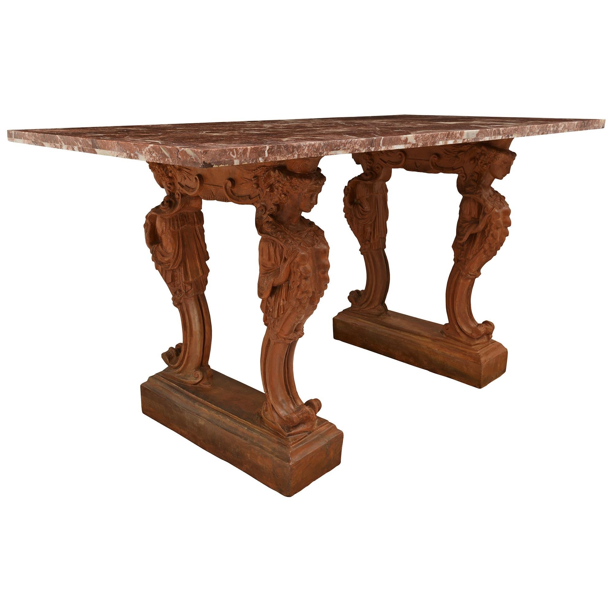 Unknown Continental 19th century Terra Cotta and marble center table For Sale