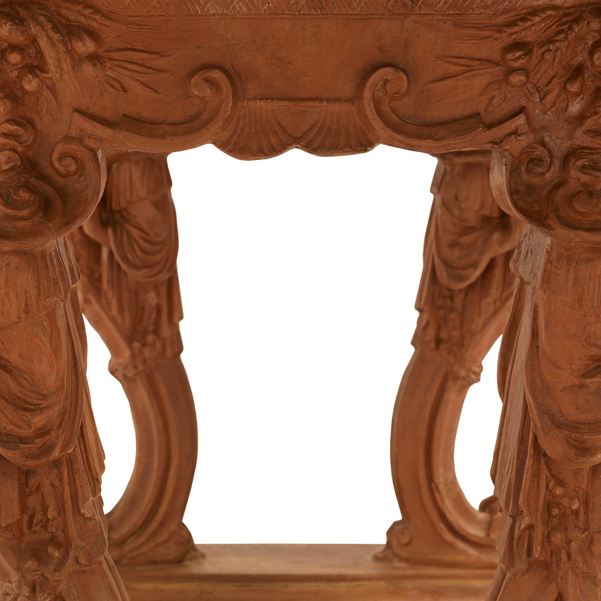 Terracotta Continental 19th century Terra Cotta and marble center table For Sale