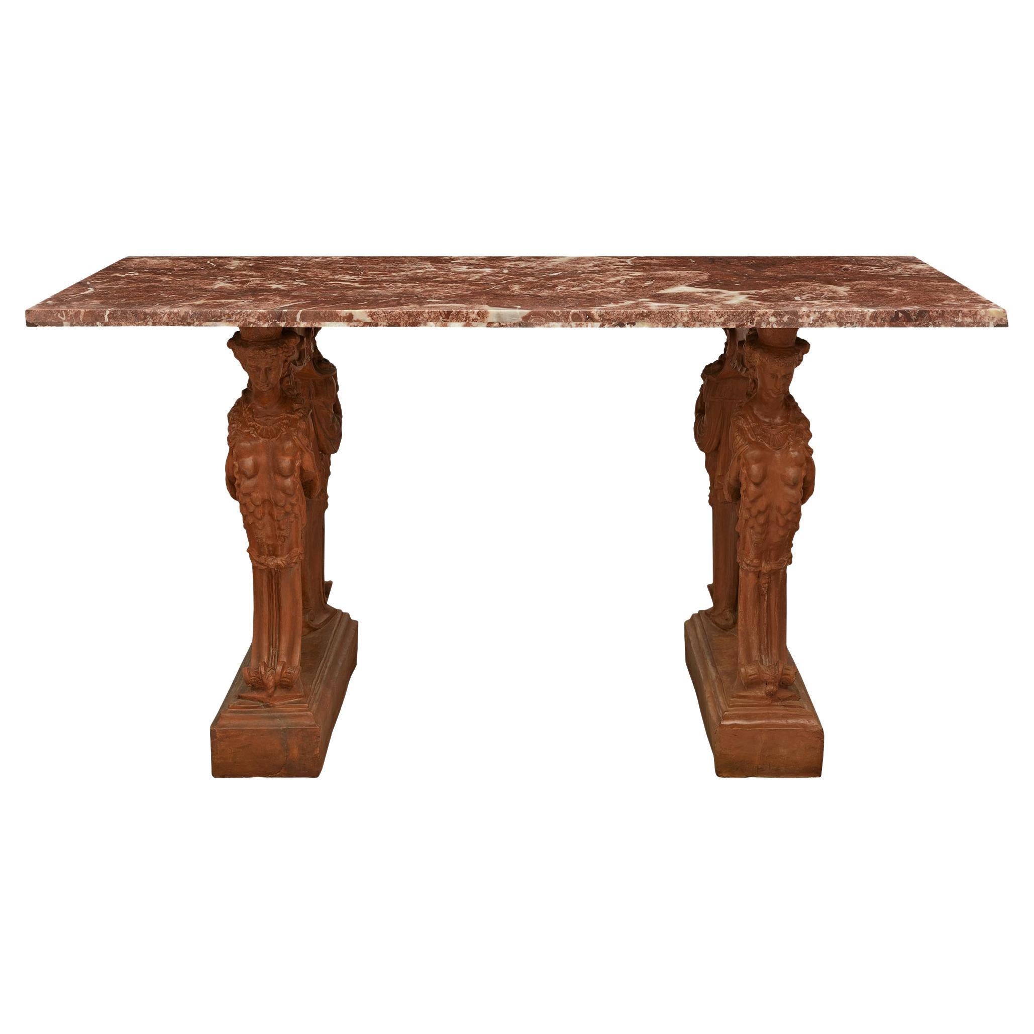 Continental 19th century Terra Cotta and marble center table For Sale
