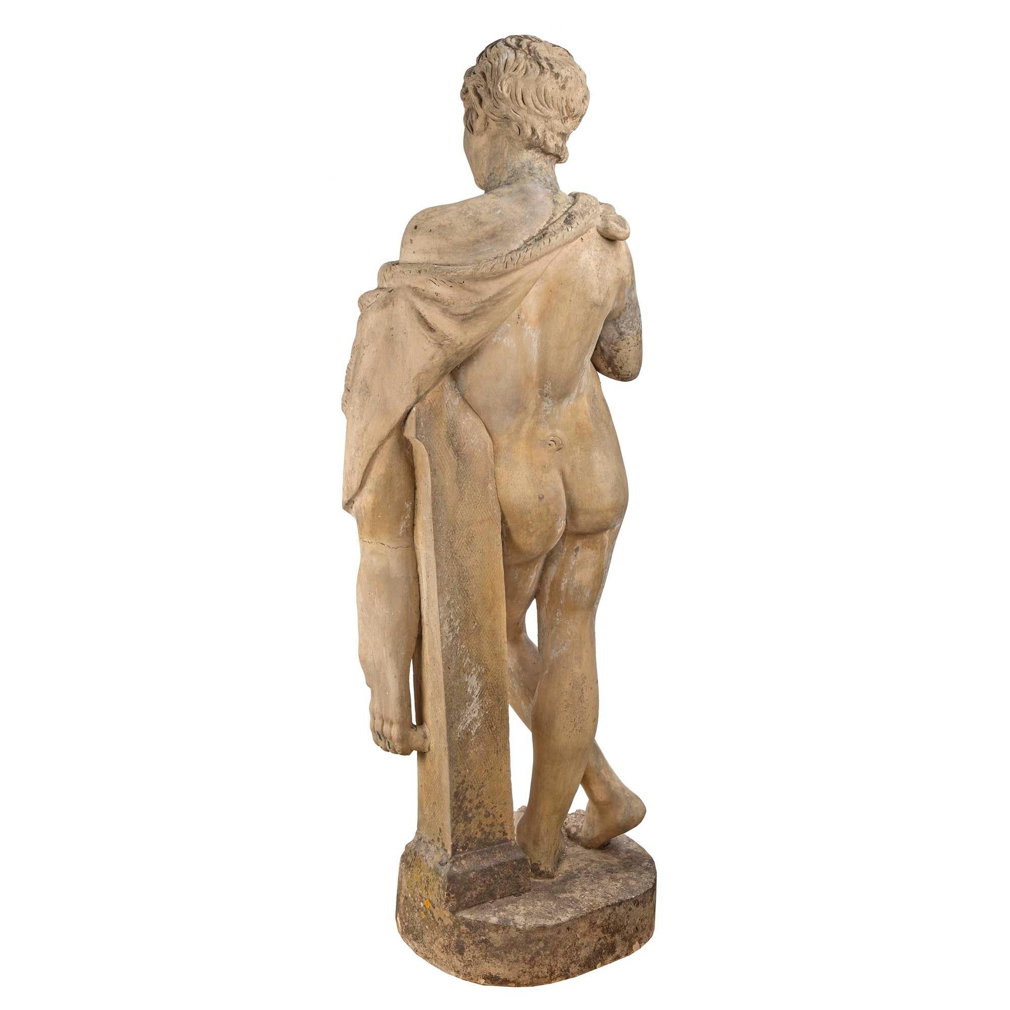 Unknown Continental 19th Century Terracotta Statue of a Young Hunter For Sale
