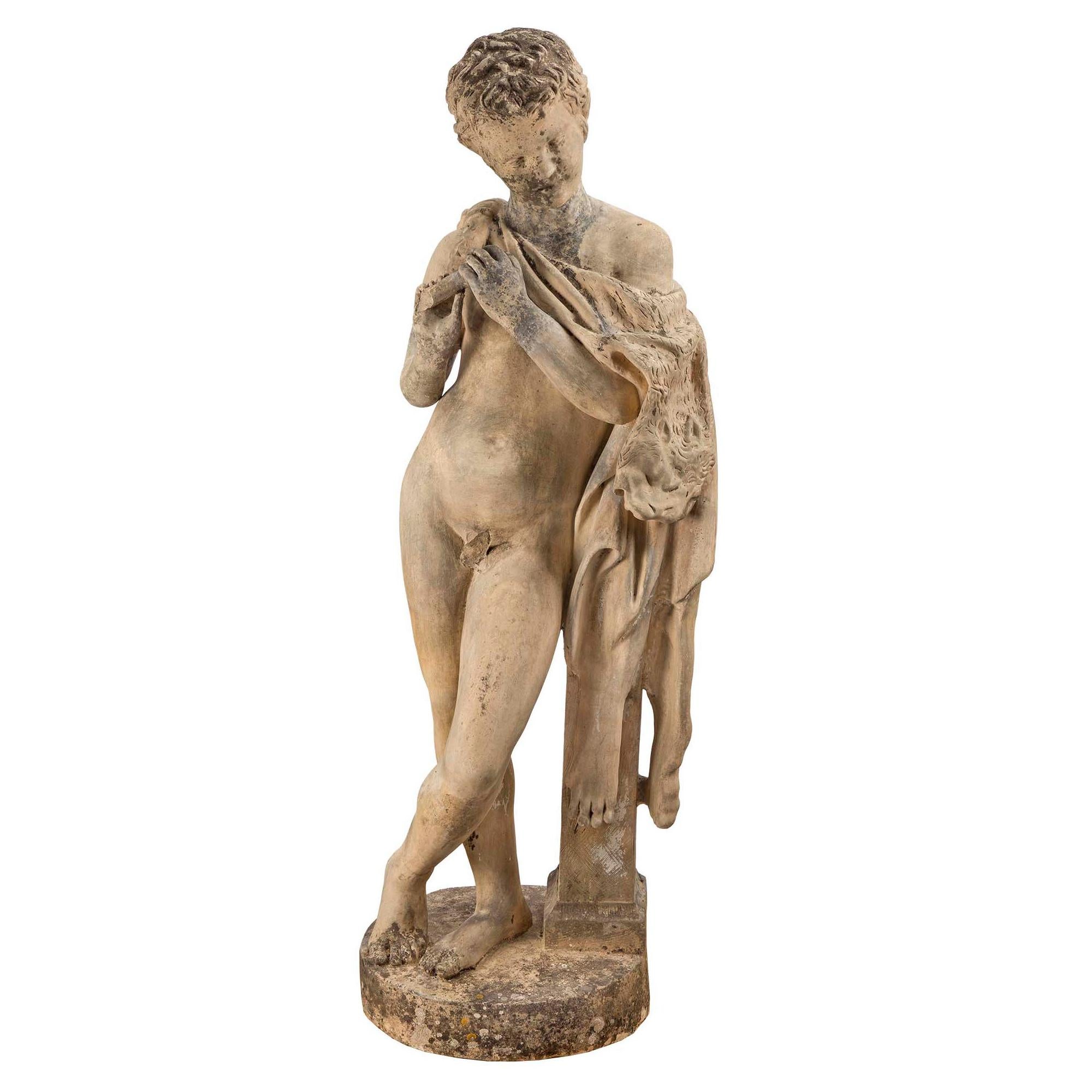 Continental 19th Century Terracotta Statue of a Young Hunter For Sale