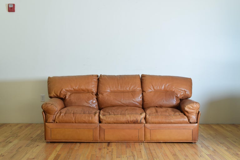 Continental 3 Cushion Leather Sofa, Second Half of the 20th Century For Sale at 1stDibs
