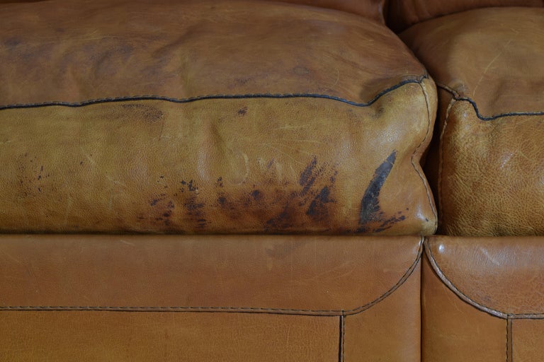 Continental 3 Cushion Leather Sofa, Second Half of the 20th Century For Sale at 1stDibs