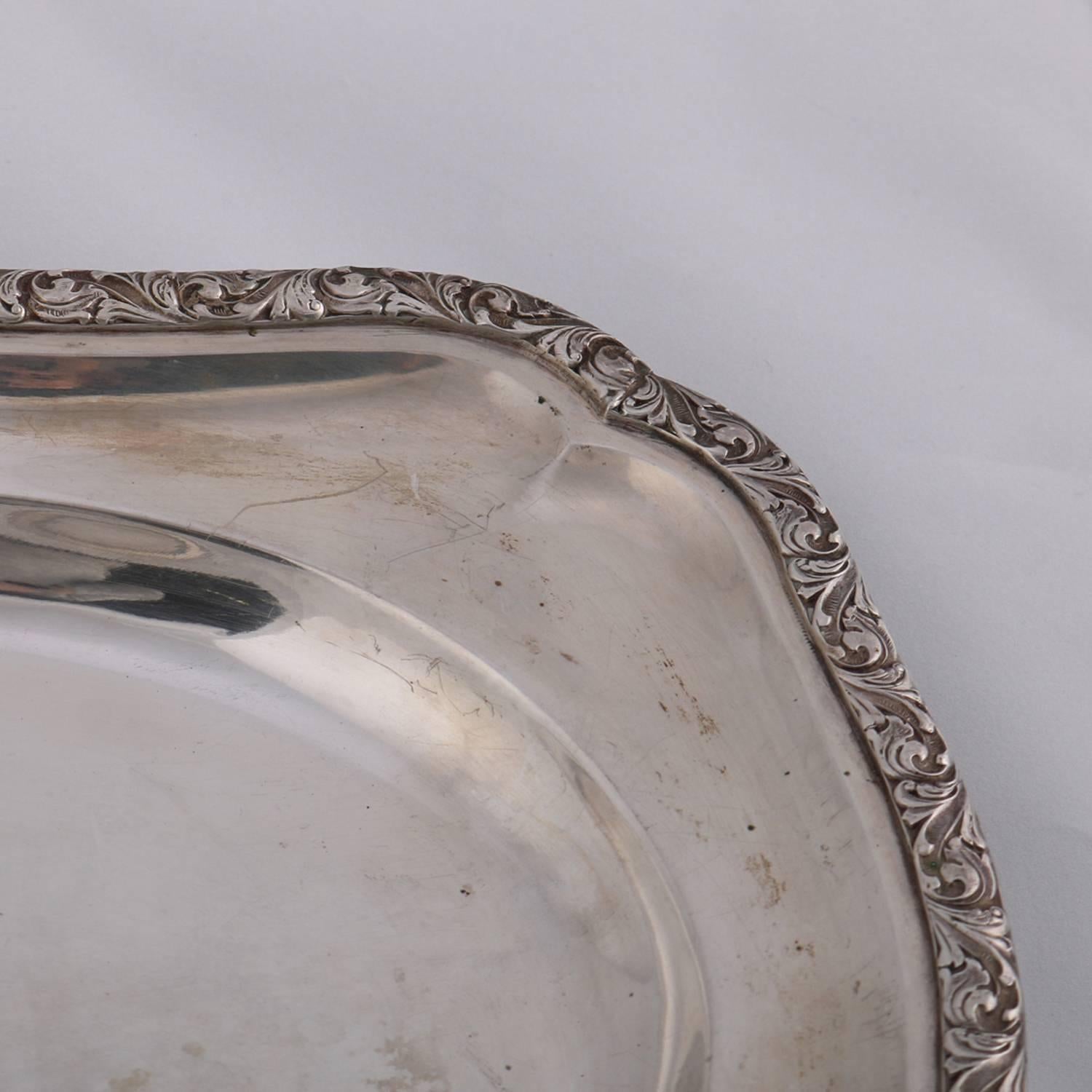 Continental Bohemian .800 Silver Serving Tray with Foliate Rim, circa 1940 In Good Condition In Big Flats, NY