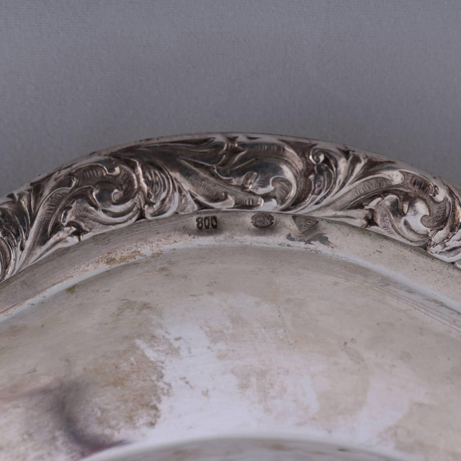 Continental Bohemian .800 Silver Serving Tray with Foliate Rim, circa 1940 7