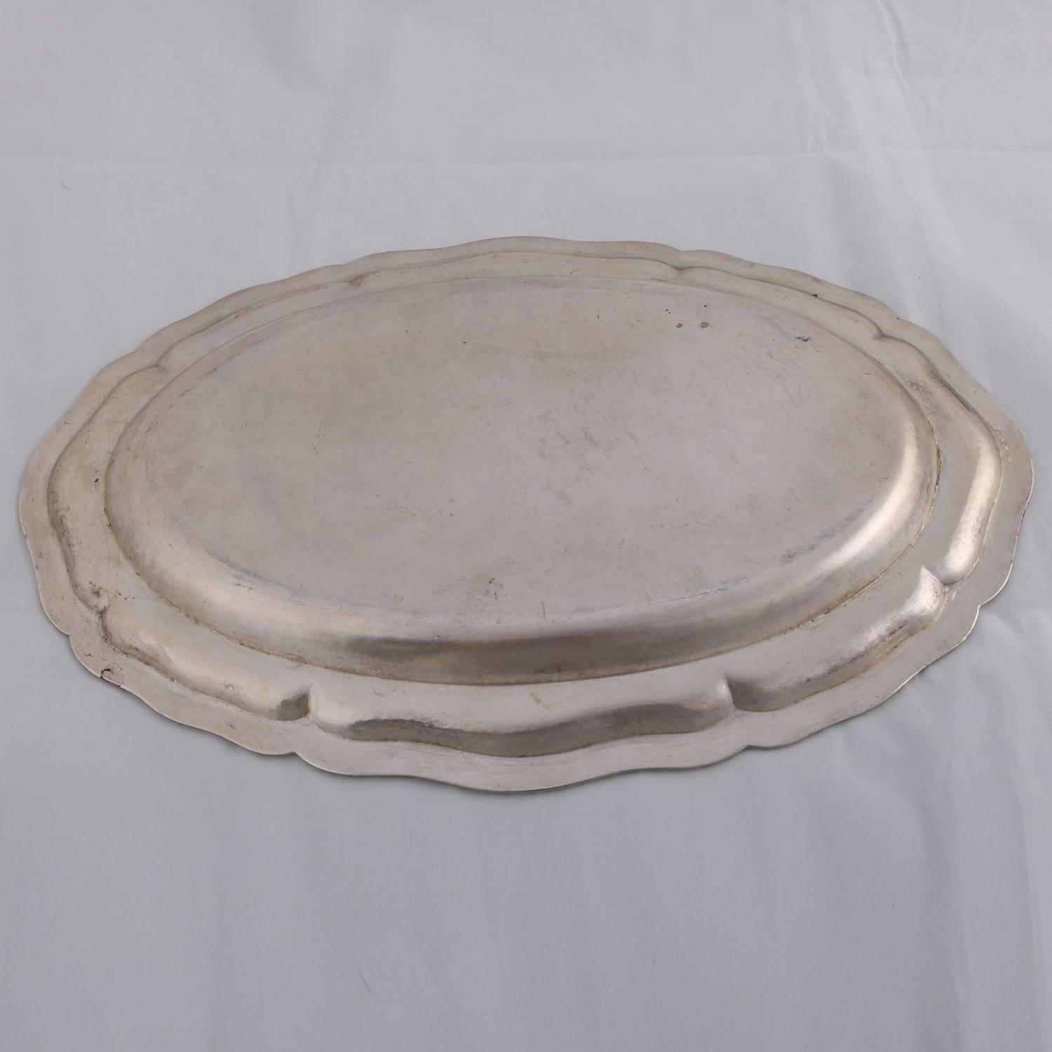 Czech Continental Bohemian .800 Silver Serving Tray with Foliate Rim, circa 1940