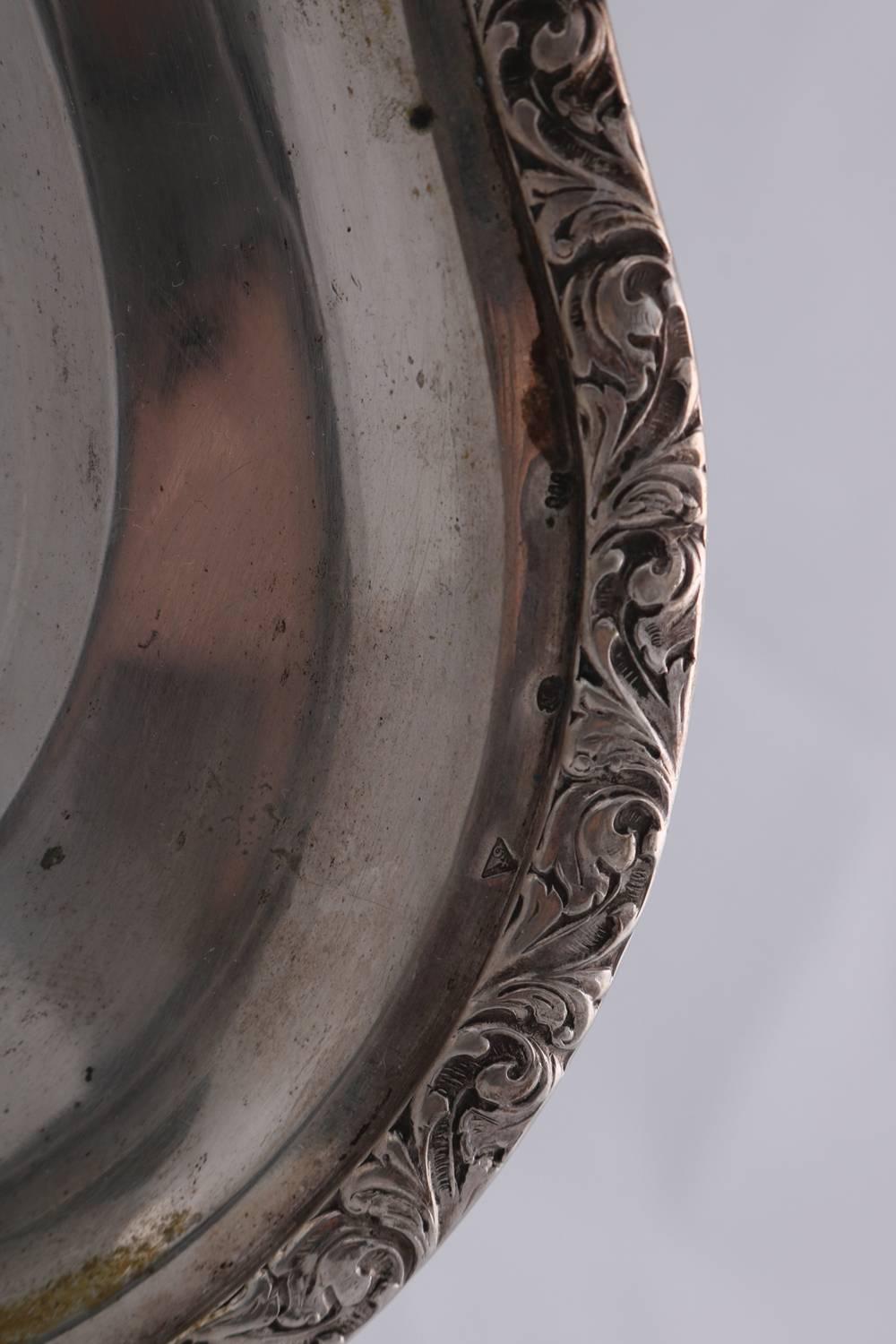 Continental Bohemian .800 Silver Serving Tray with Foliate Rim, circa 1940 In Good Condition In Big Flats, NY