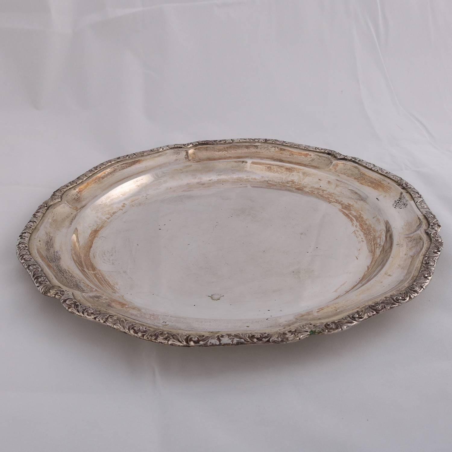 20th Century Continental Bohemian .800 Silver Serving Tray with Foliate Rim, circa 1940