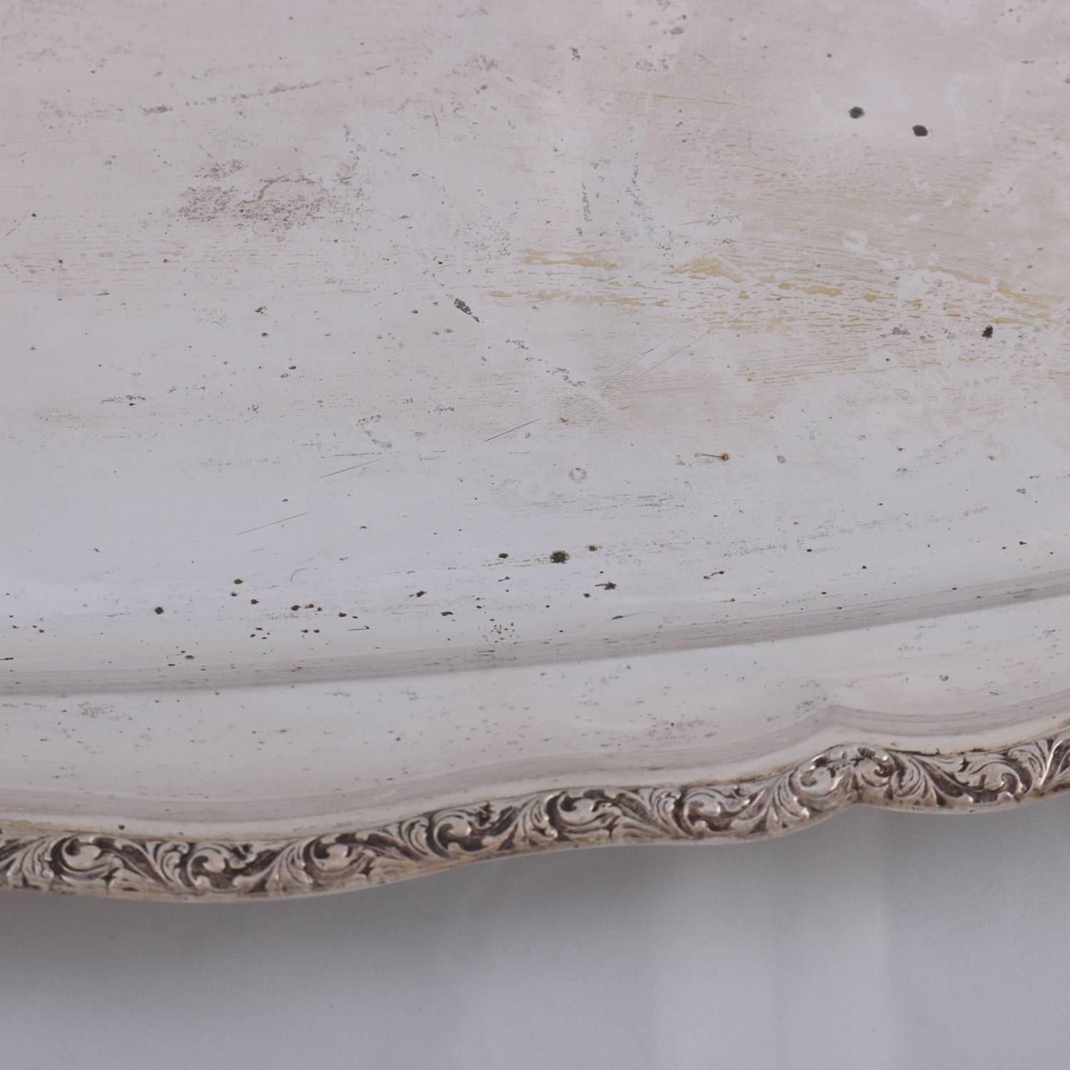 Continental Bohemian .800 Silver Serving Tray with Foliate Rim, circa 1940 2