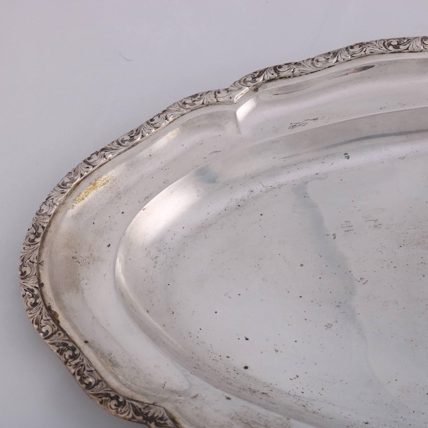 Continental Bohemian .800 Silver Serving Tray with Foliate Rim, circa 1940 3