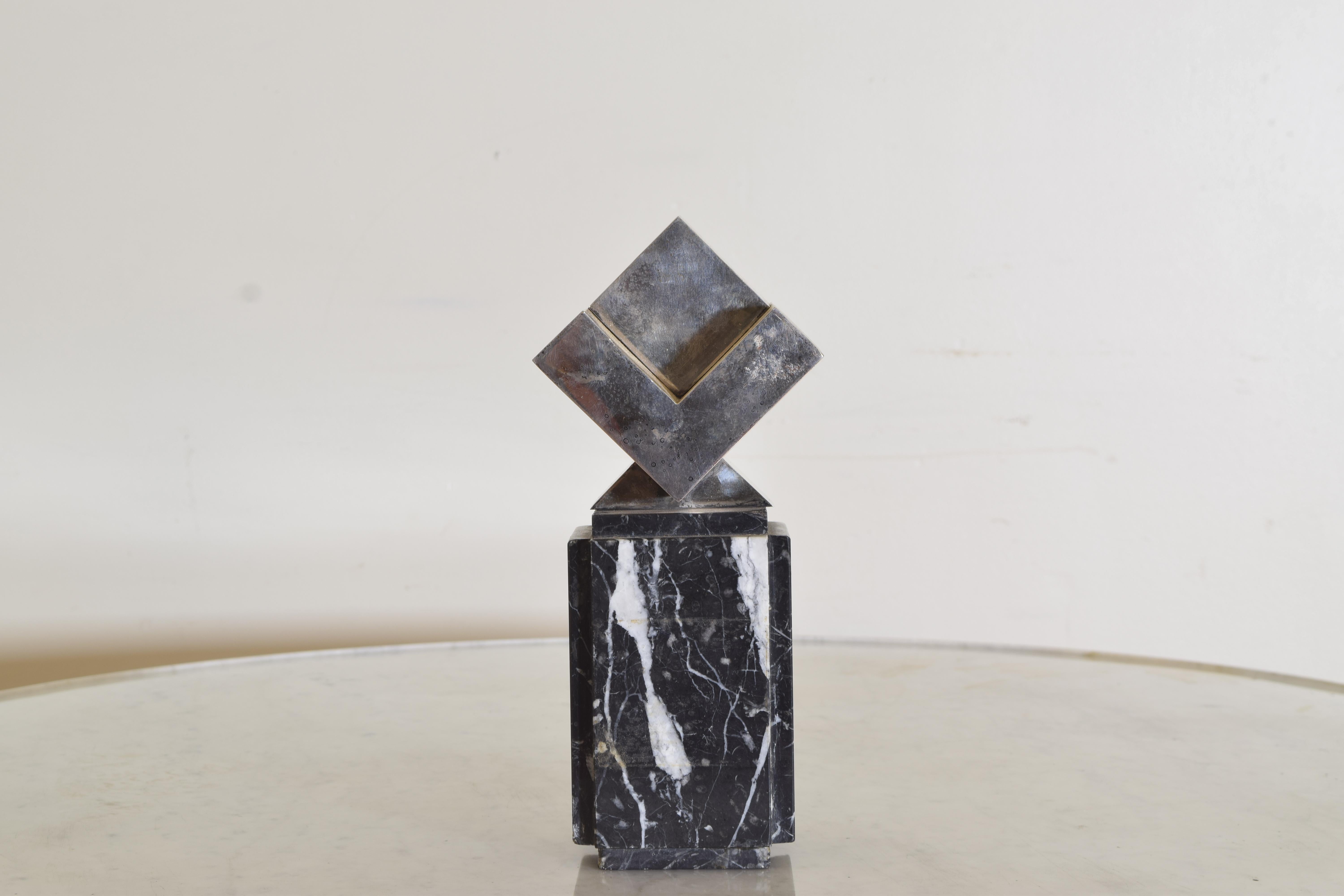 European Continental Abstract Sculpture of Marble & Silver Plate, 3rd Quarter 20th Cen. For Sale