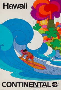 Continental Airlines - Hawaii Original Poster by Peter Max, 1969
