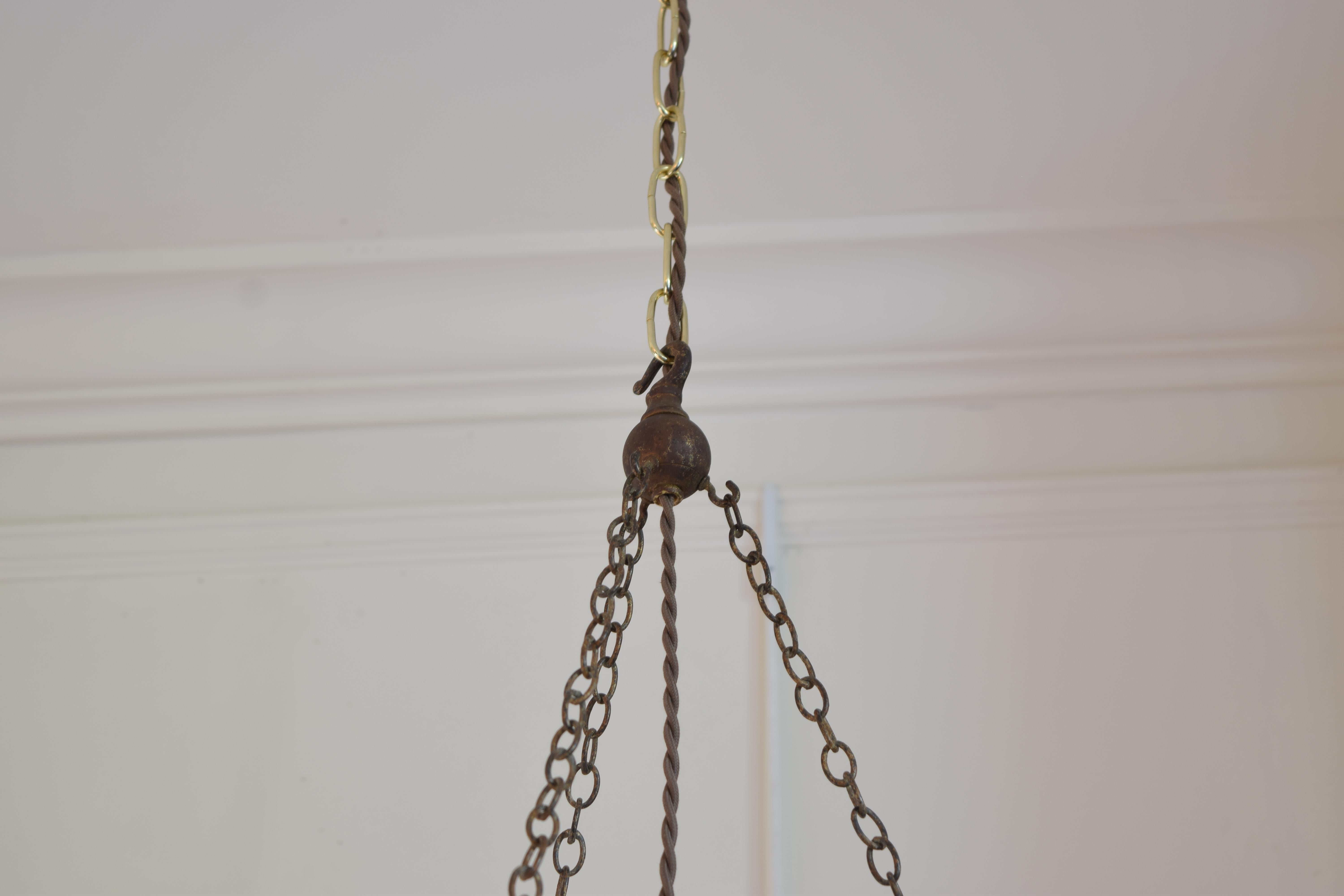 Continental Alabaster 3-Light Hanging Pendant Lantern, mid 20th century In Good Condition In Atlanta, GA