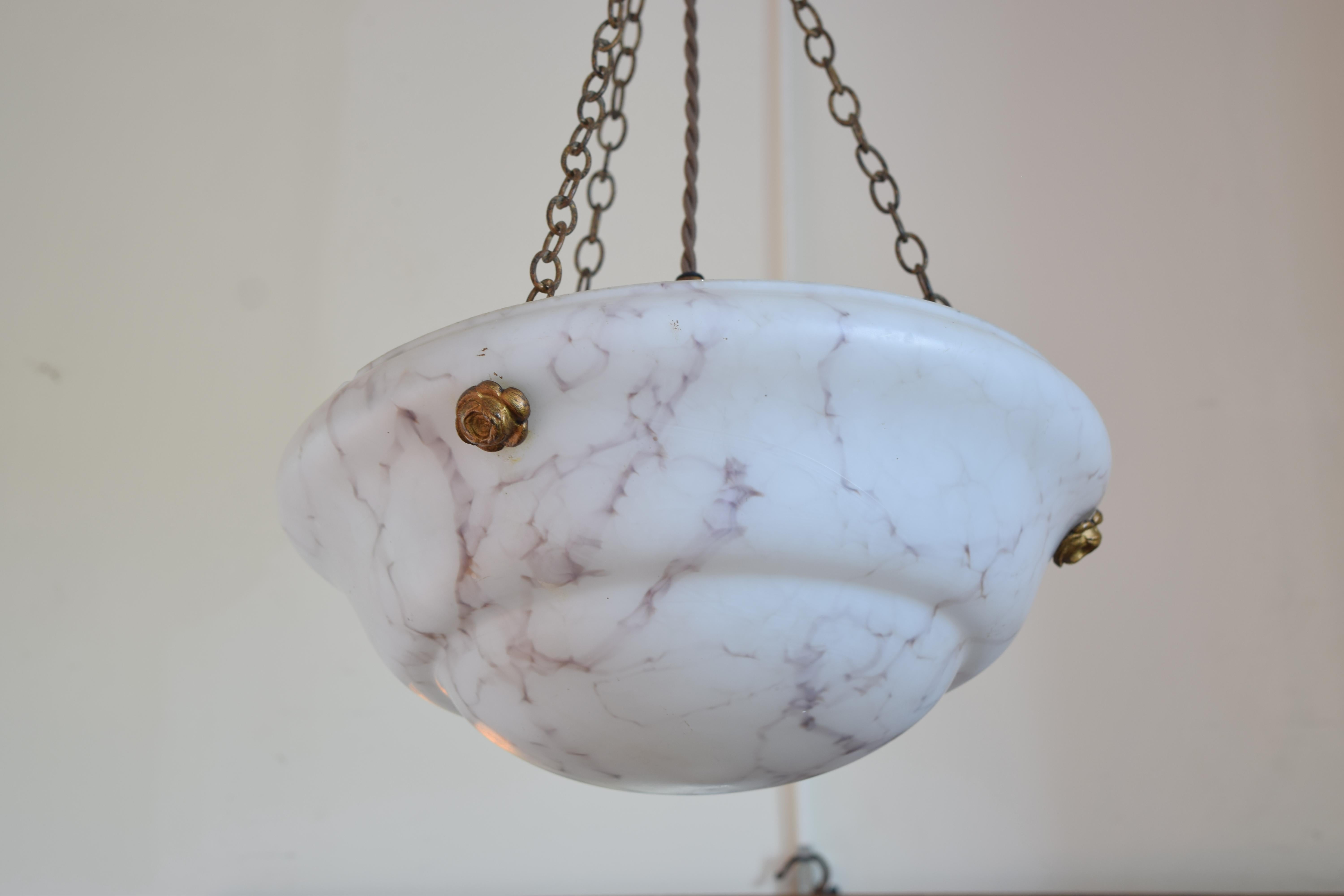 20th Century Continental Alabaster 3-Light Hanging Pendant Lantern, mid 20th century