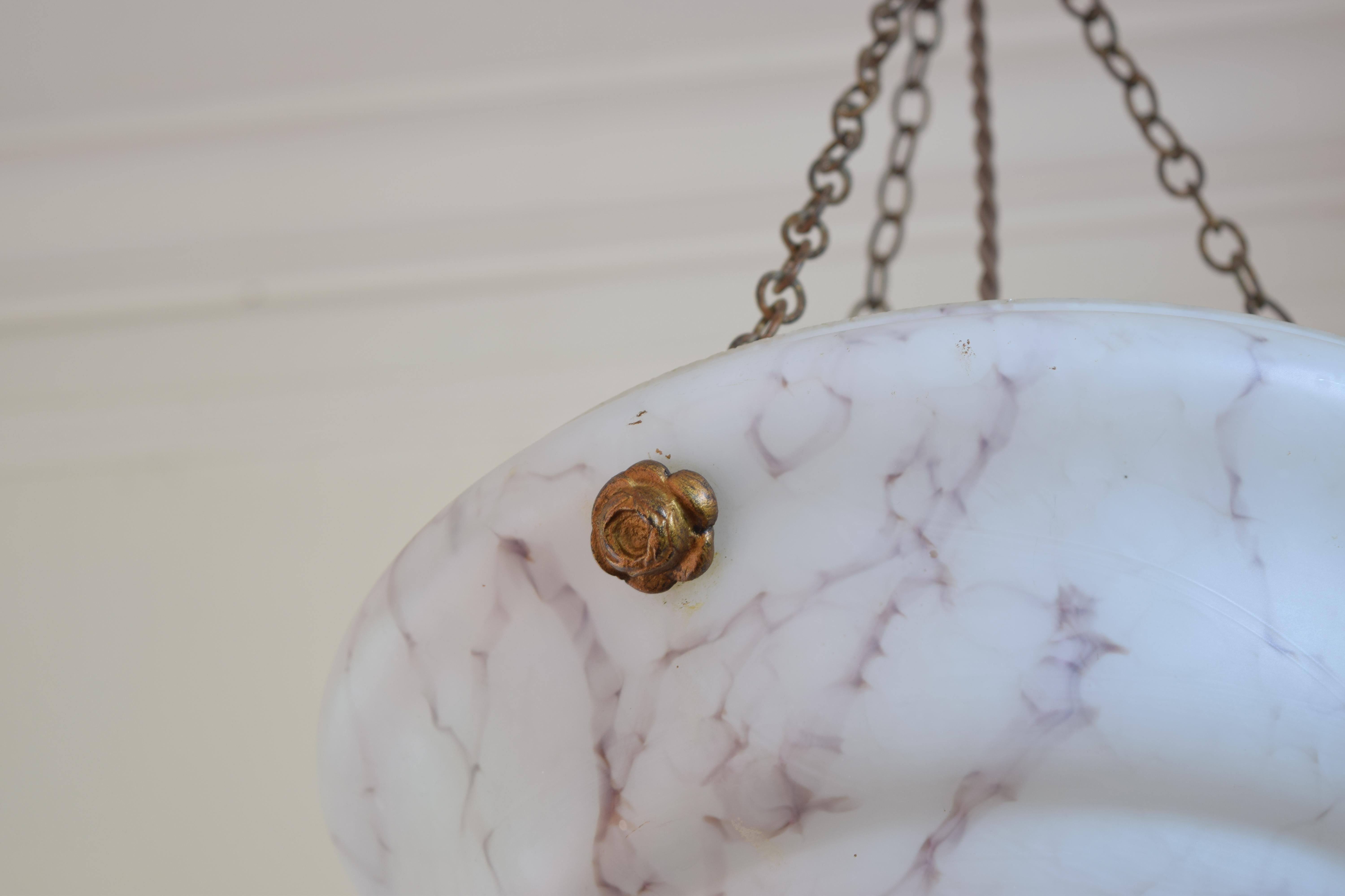 Continental Alabaster 3-Light Hanging Pendant Lantern, mid 20th century 2