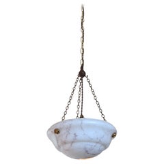 Continental Alabaster 3-Light Hanging Pendant Lantern, mid 20th century