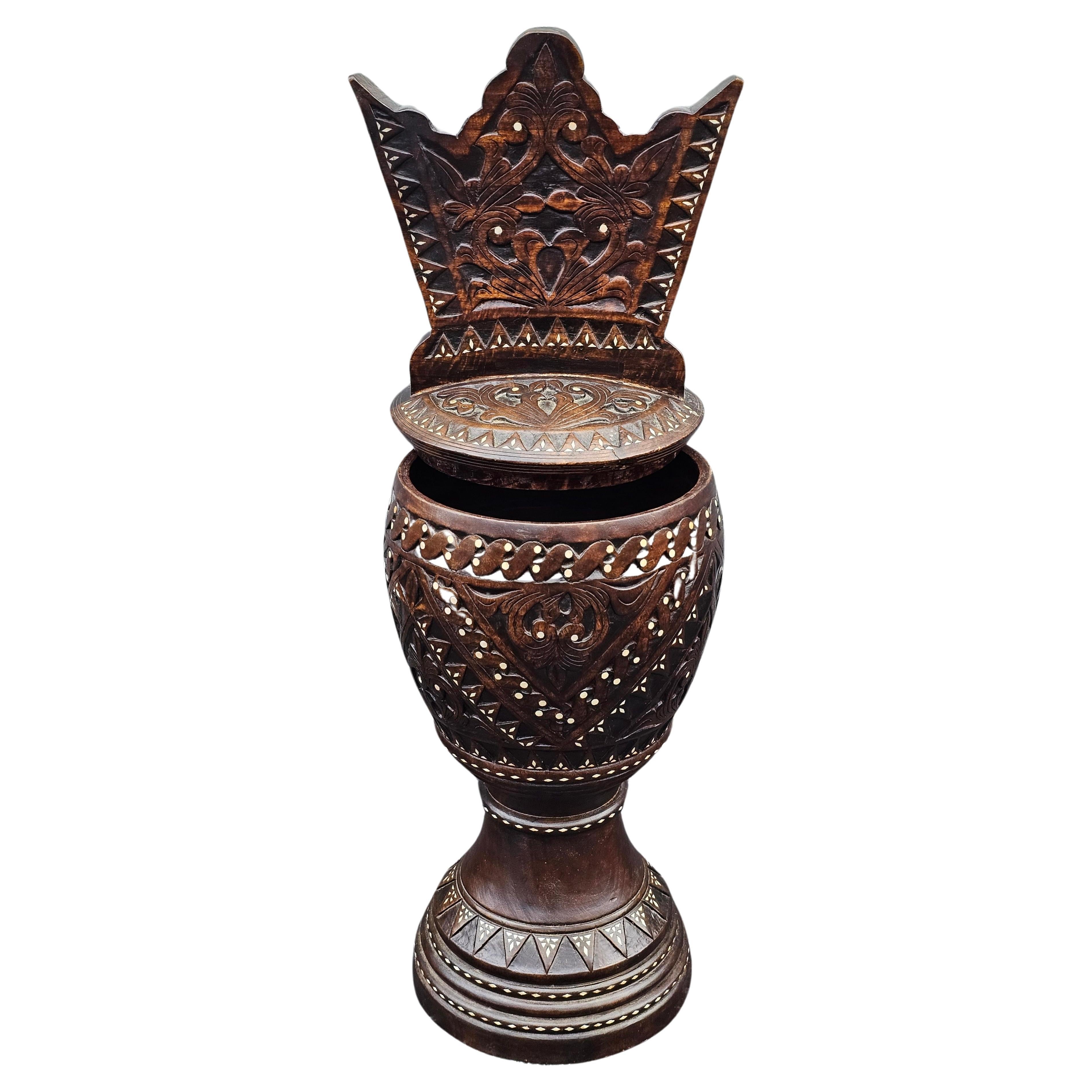 Unknown Continental Anglo-Indian Carved and Mother of Pearl Inlaid Covered Cellar For Sale