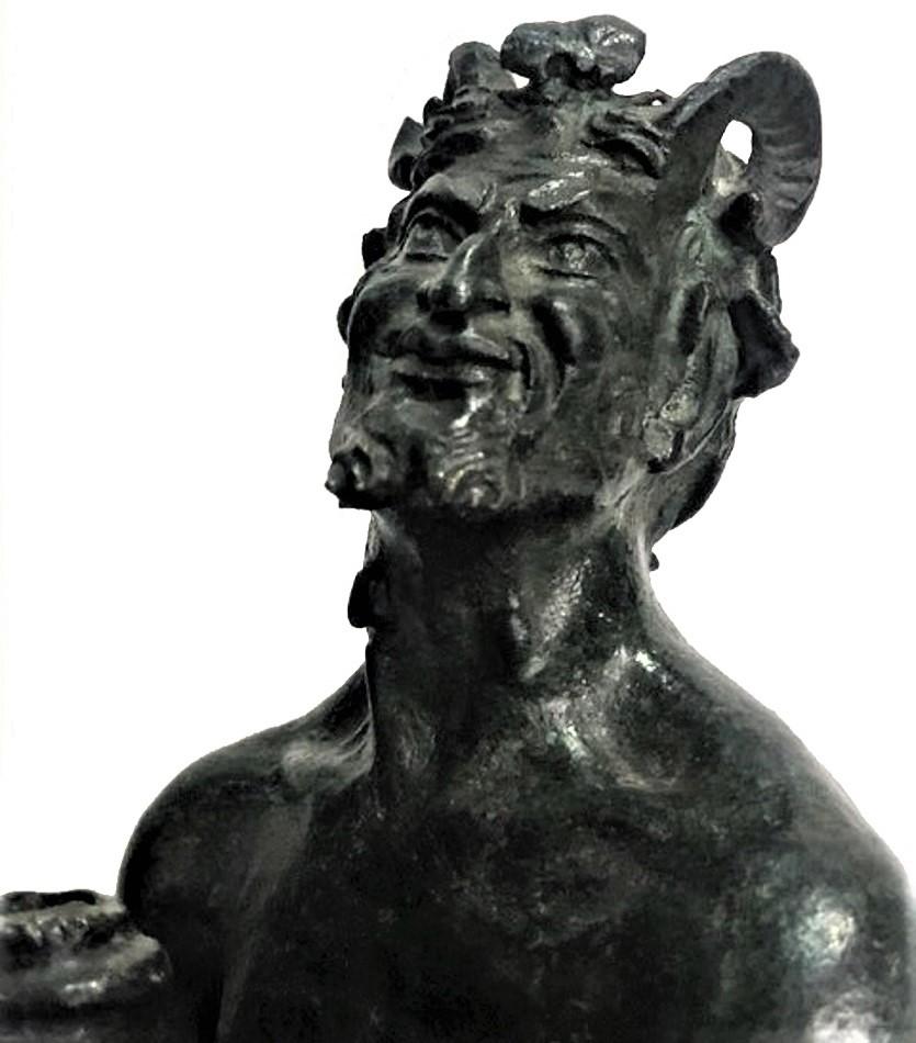 Belle Époque Continental Antique Patinated Bronze Sculpture of Drunken Satyr, Late XIX C. For Sale