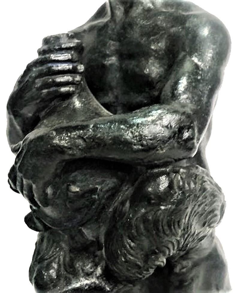 French Continental Antique Patinated Bronze Sculpture of Drunken Satyr, Late XIX C. For Sale