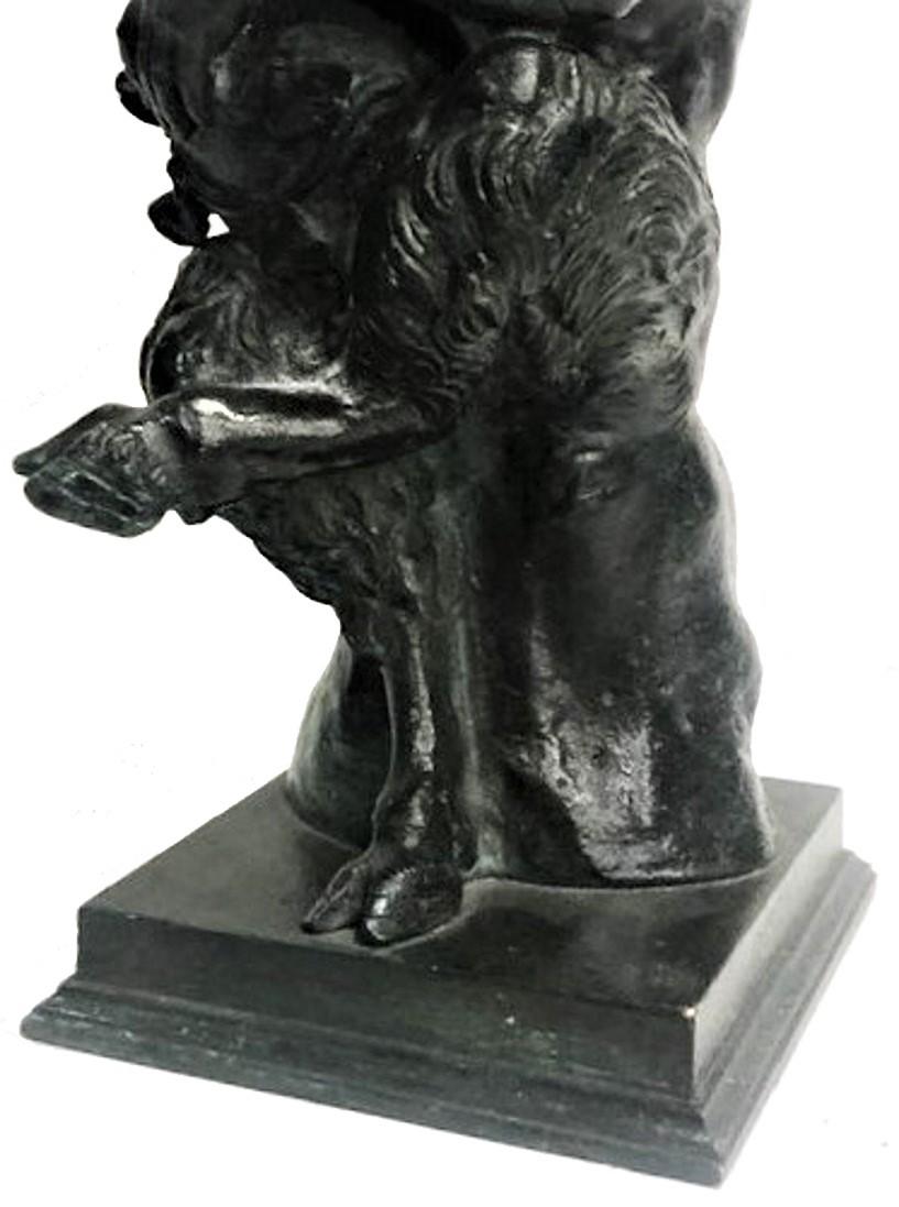 Cast Continental Antique Patinated Bronze Sculpture of Drunken Satyr, Late XIX C. For Sale