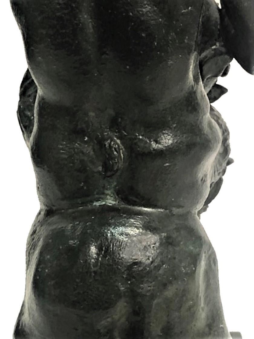 Continental Antique Patinated Bronze Sculpture of Drunken Satyr, Late XIX C. In Good Condition For Sale In New York, NY