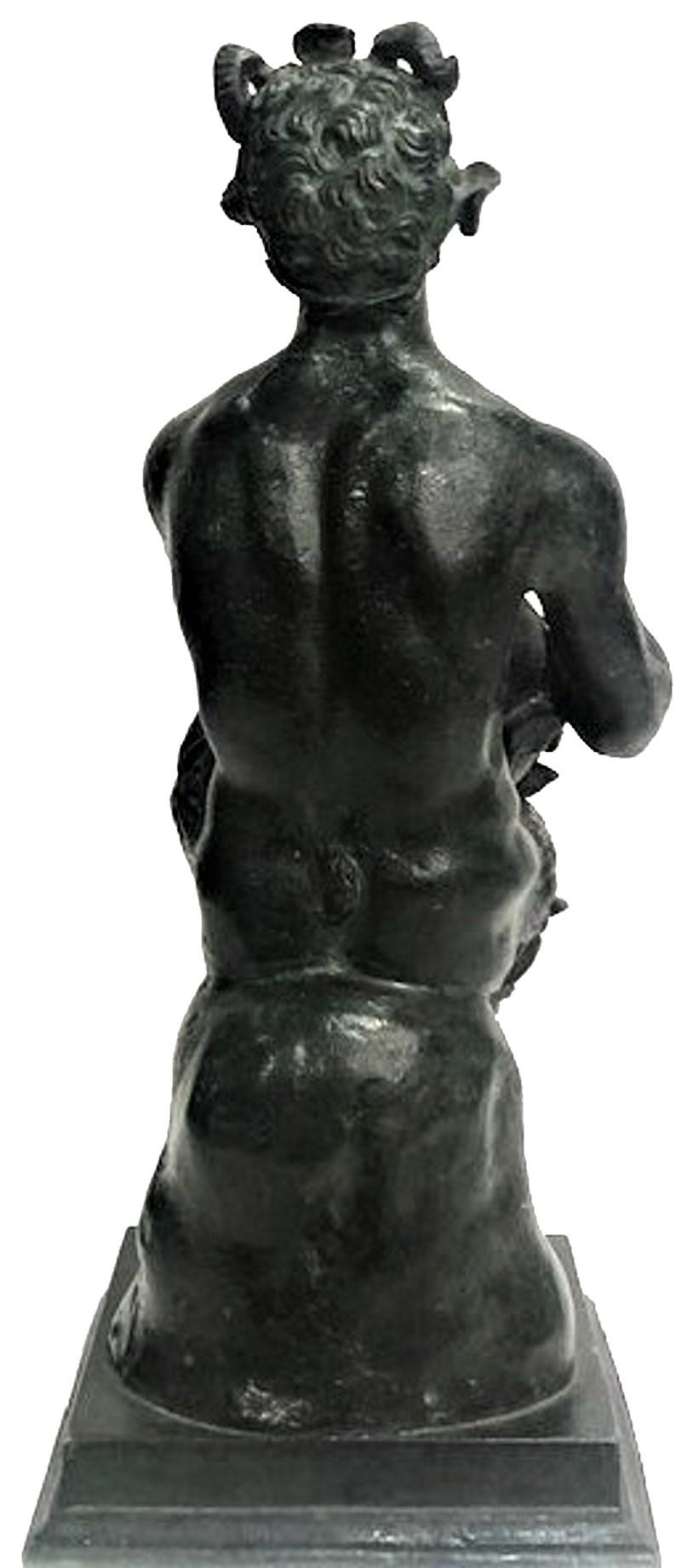 Continental Antique Patinated Bronze Sculpture of Drunken Satyr, Late XIX C. For Sale 1