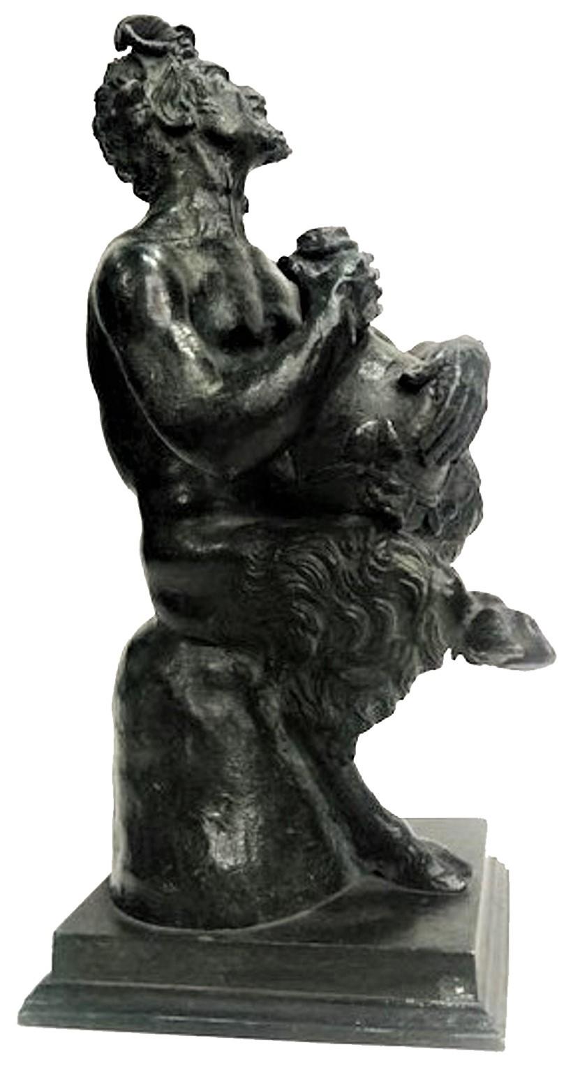 Continental Antique Patinated Bronze Sculpture of Drunken Satyr, Late XIX C. For Sale 2